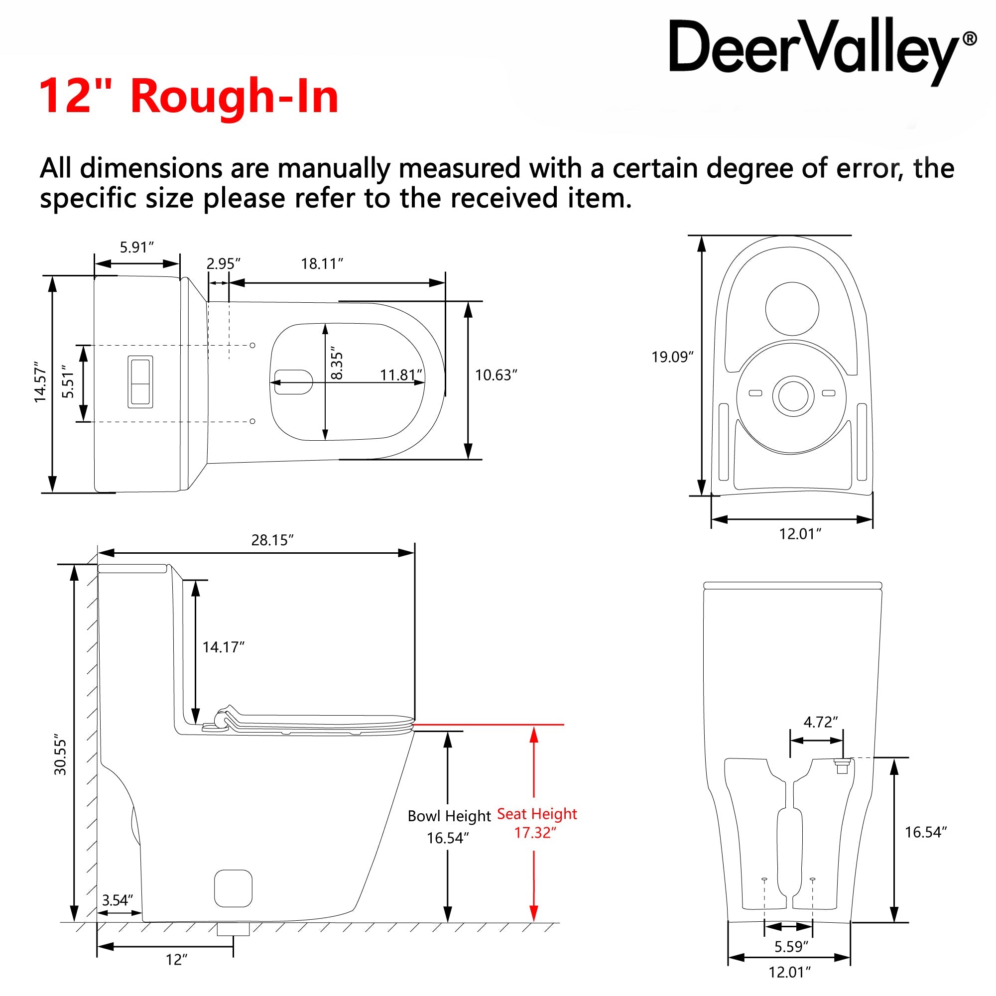 One-Piece Elongated Toilet, 1.19/0.85 GPF Dual-Flush