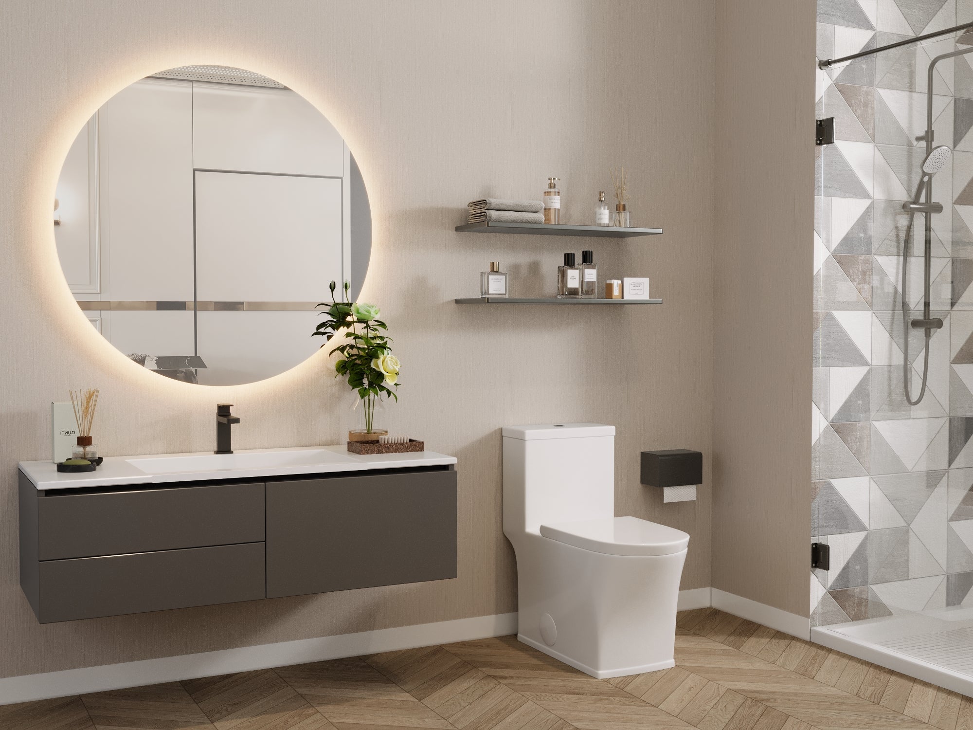 One-Piece Elongated Toilet, Dual-Flush Glazed Surface with Multiple Types