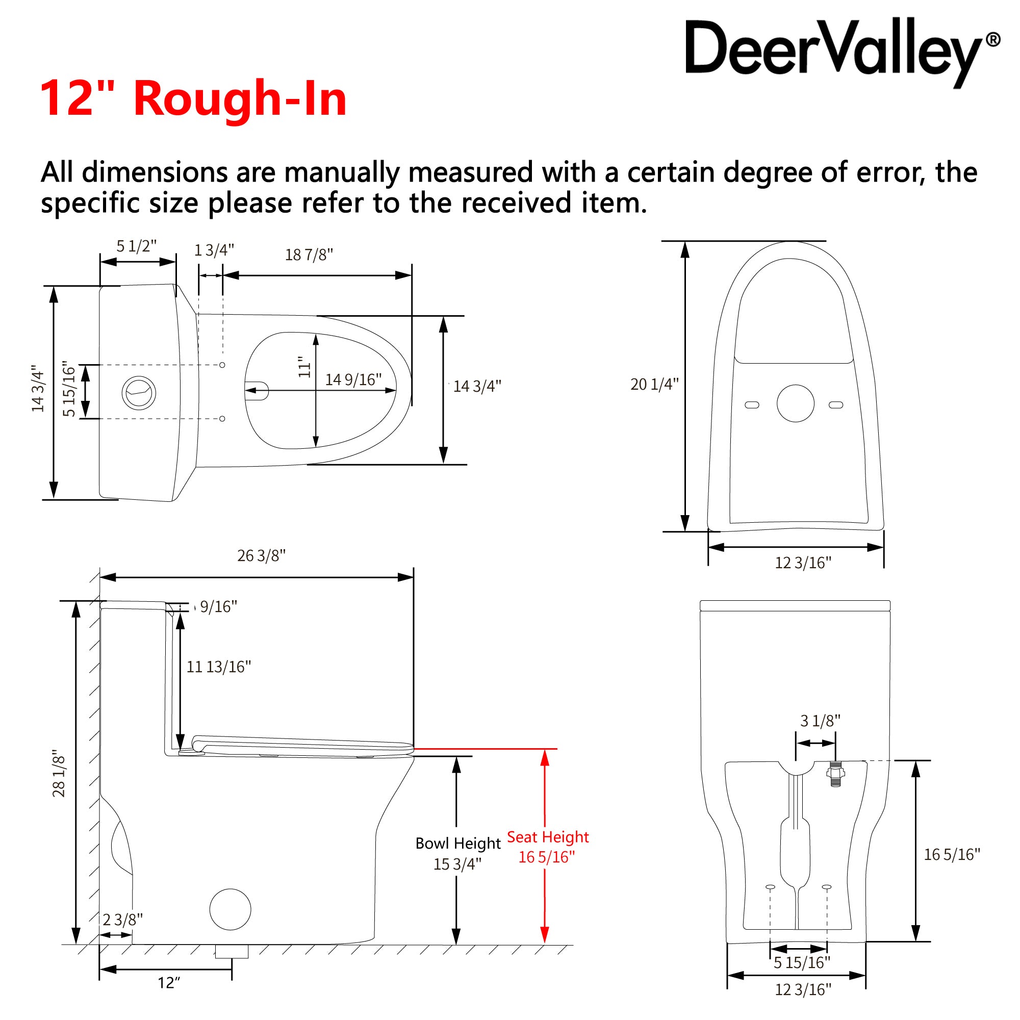 DeerValley DV-1F0250 One-Piece Toilet Soft-Close Seat Skirted Design Dual Flush