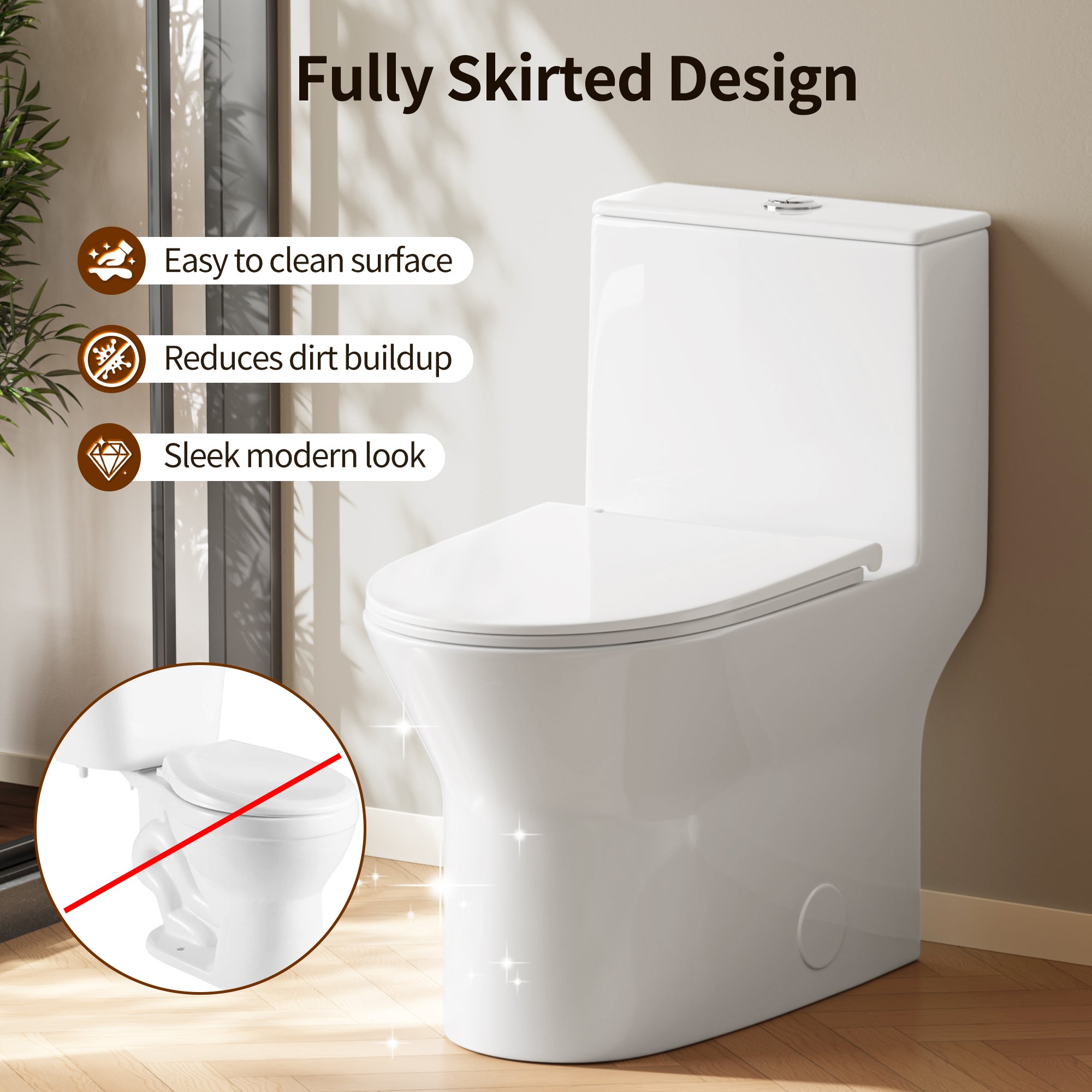 DeerValley DV-1F0250 One-Piece Toilet Soft-Close Seat Skirted Design Dual Flush