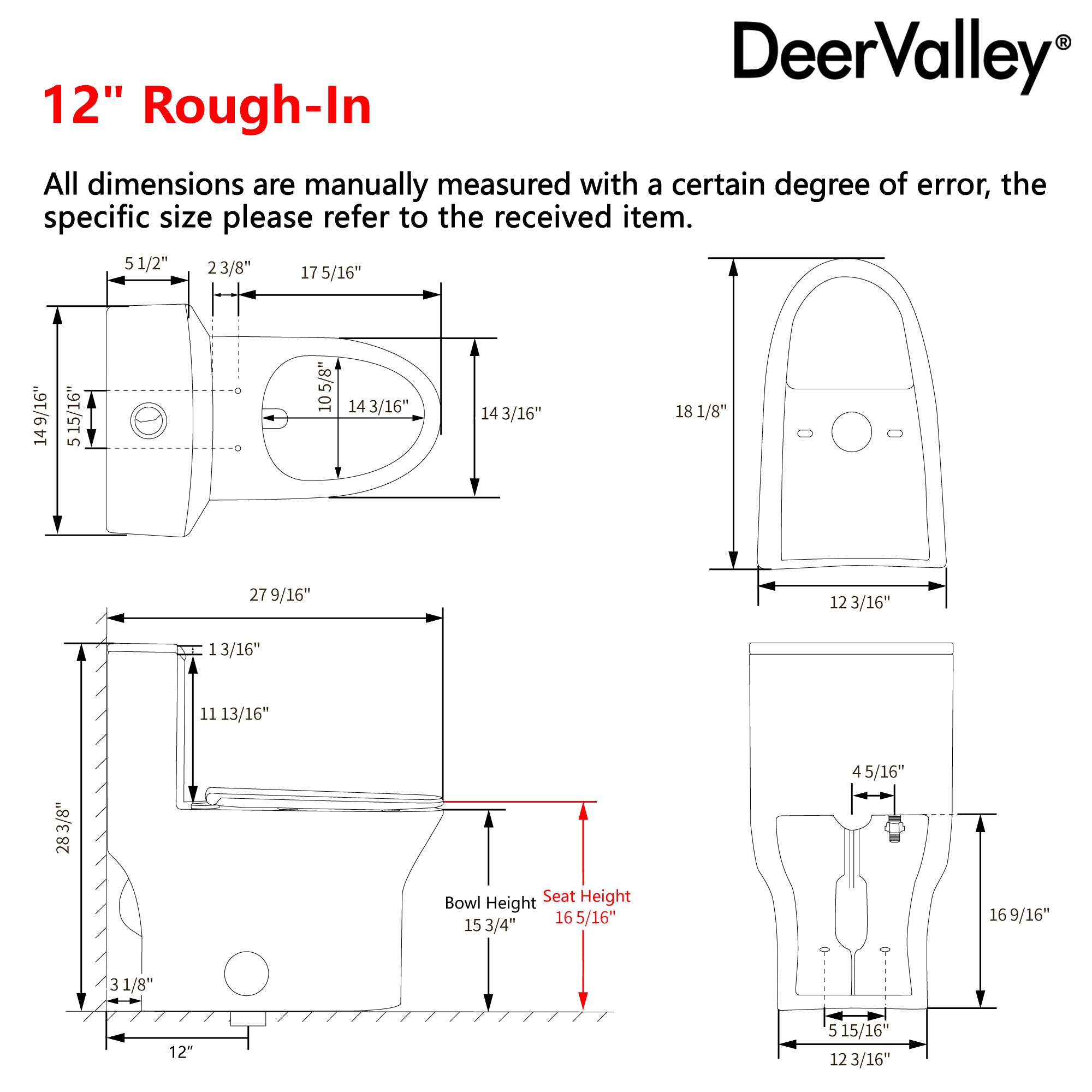 DeerValley DV-1F0250 One-Piece Toilet Soft-Close Seat Skirted Design Dual Flush