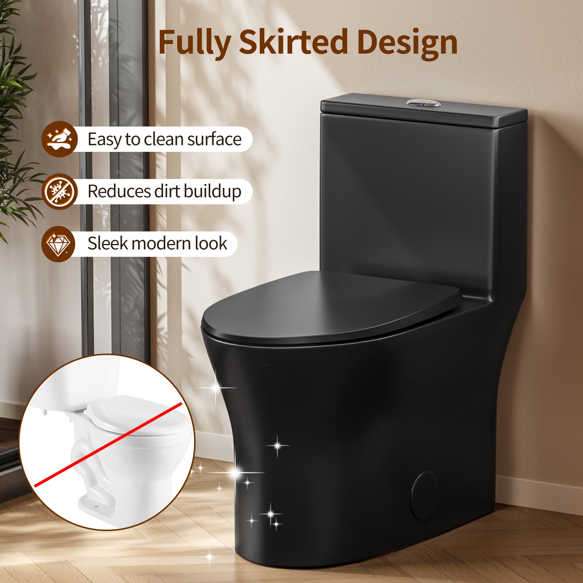 DeerValley DV-1F0250 One-Piece Toilet Soft-Close Seat Skirted Design Dual Flush