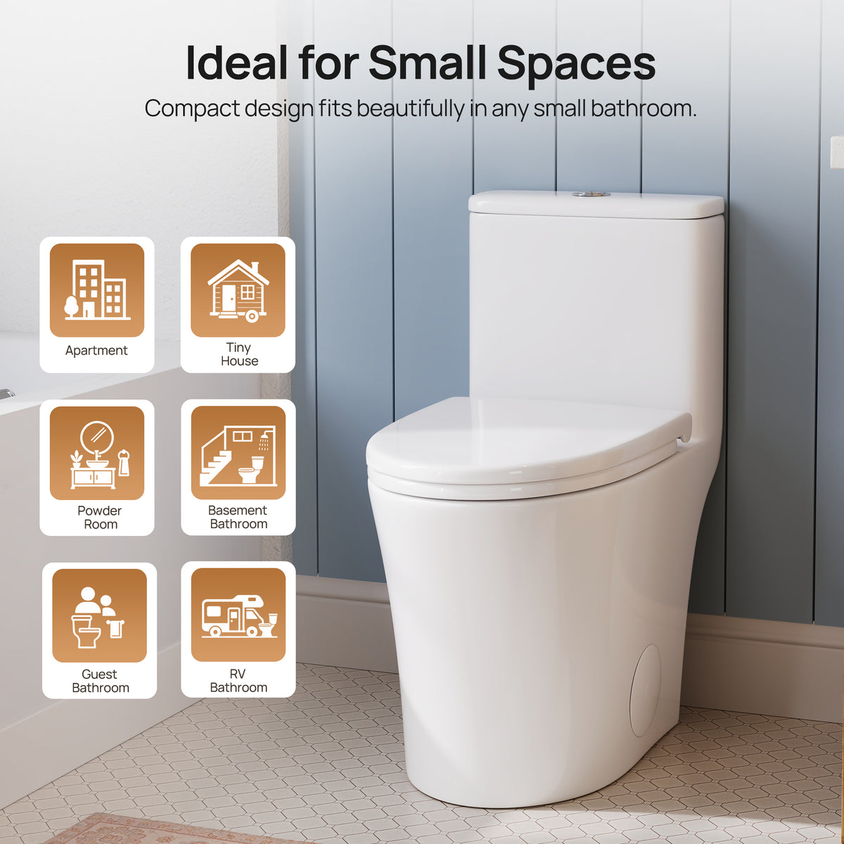 DeerValley DV-1F0369 Compact One-Piece Toilet for Small Bathrooms, Rimless Bowl Modern Elongated Toilet with Powerful Dual Flush, Soft-Close Seat, 12" Rough-In, High-Efficiency, Space-Saving & Quiet White Design, DV-1F0369