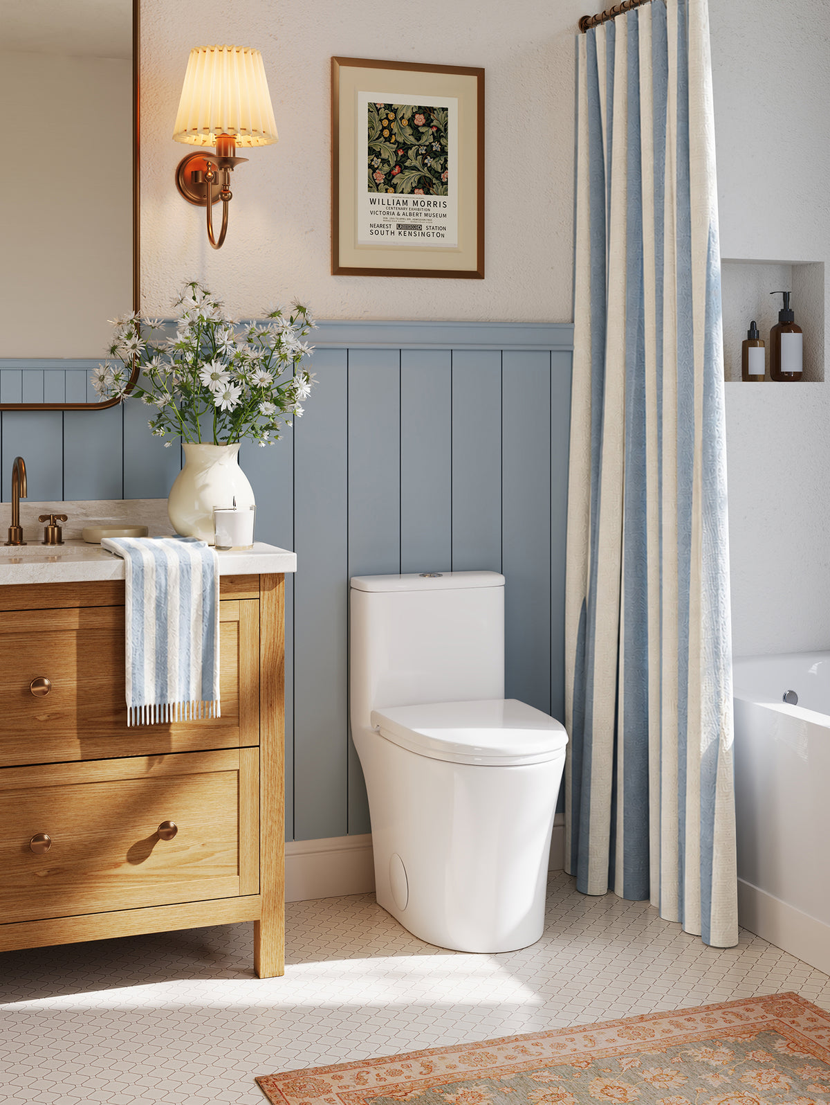 DeerValley DV-1F0369 Compact One-Piece Toilet for Small Bathrooms, Rimless Bowl Modern Elongated Toilet with Powerful Dual Flush, Soft-Close Seat, 12" Rough-In, High-Efficiency, Space-Saving & Quiet White Design, DV-1F0369