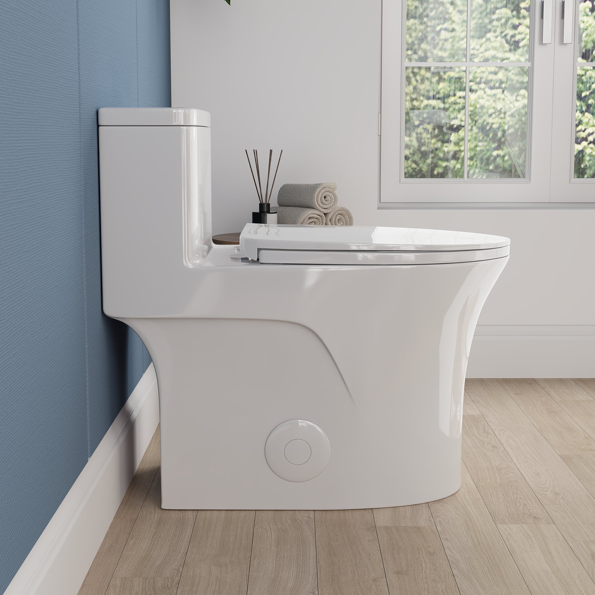 DeerValley One Piece Elongated Toilet, 1/1.28 GPF Dual Flush Rimless Bowl White Toilet with ADA Comfort Seat Height (Seat Included),DV-1F0437