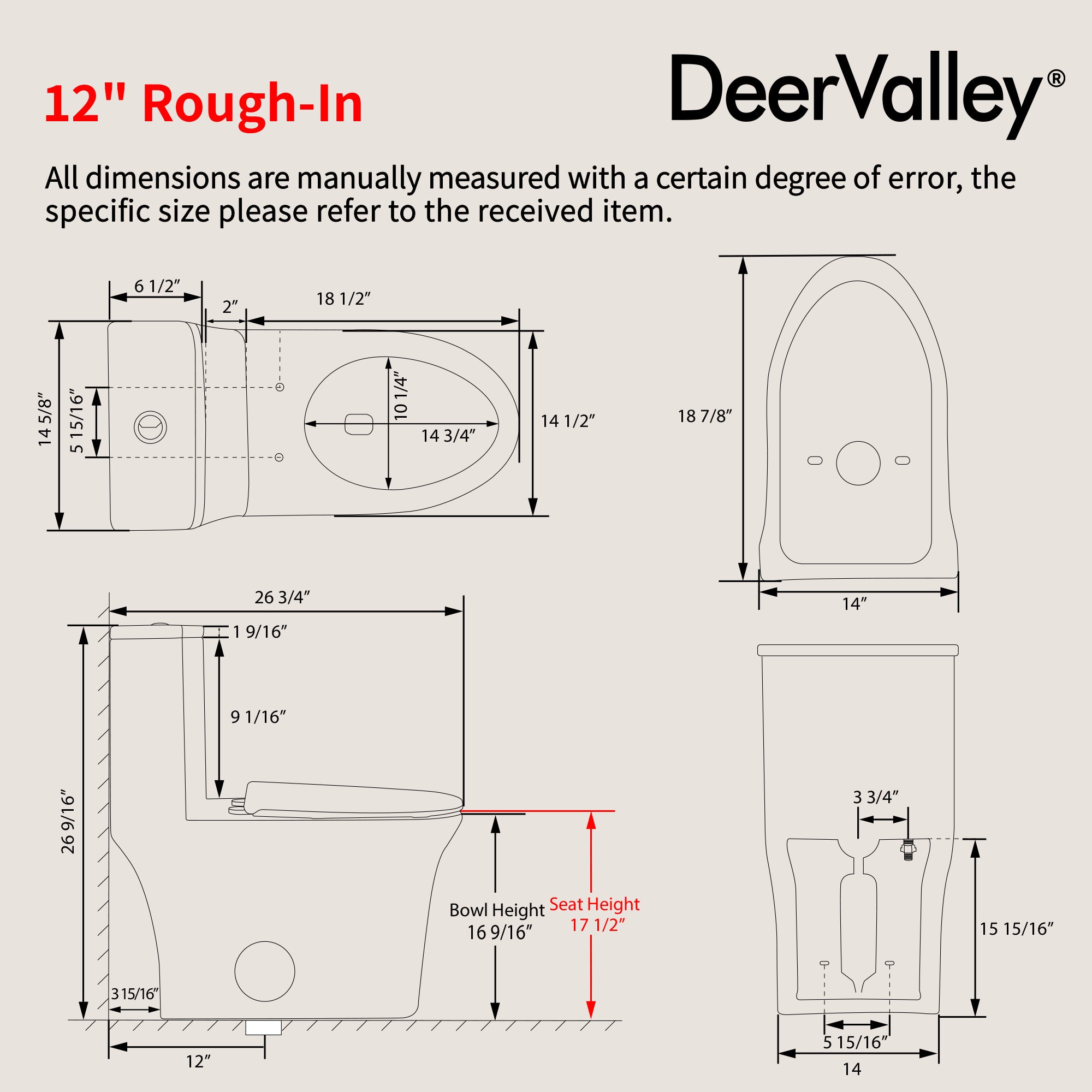 DeerValley One Piece Elongated Toilet, 1/1.28 GPF Dual Flush Rimless Bowl White Toilet with ADA Comfort Seat Height (Seat Included),DV-1F0437