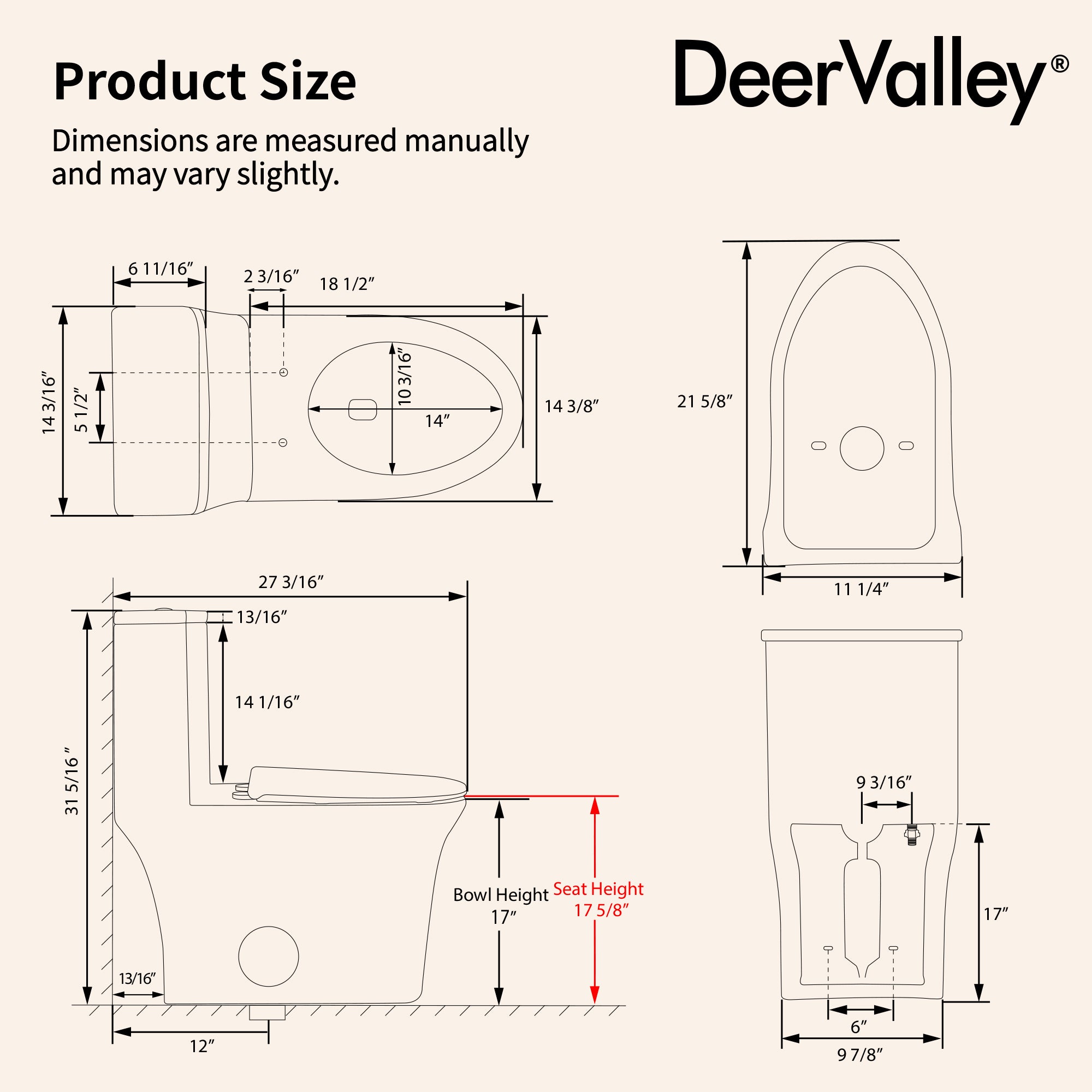 DeerValley DV-1F0470 One-Piece Toilet, Self-Cleaning Glaze & Dual Flush System