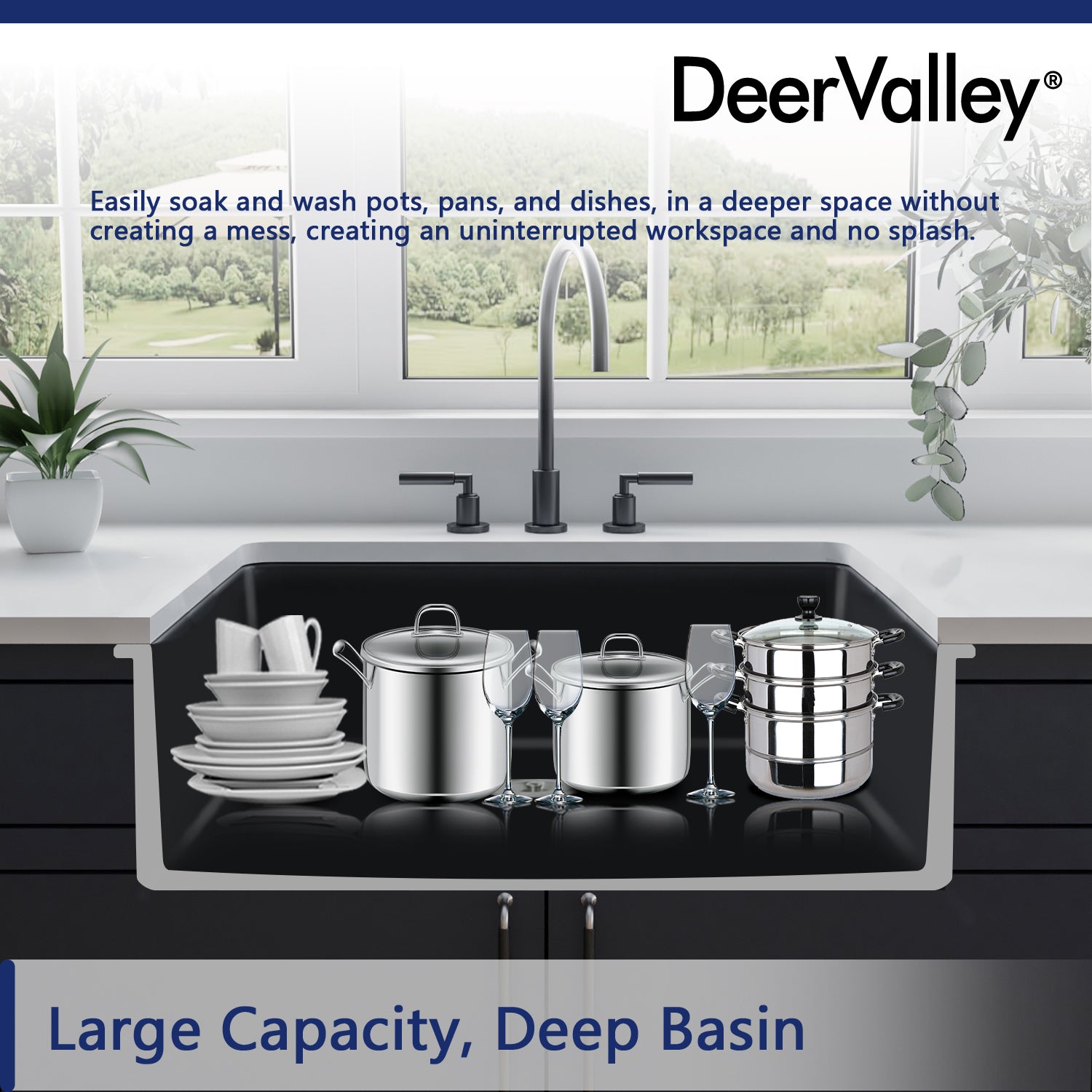 DeerValley Bath DeerValley DV-1K0016 Glen Rectangle Fireclay 31.89" L x 19.09" W Farmhouse Kitchen Sink Kithcen Sink