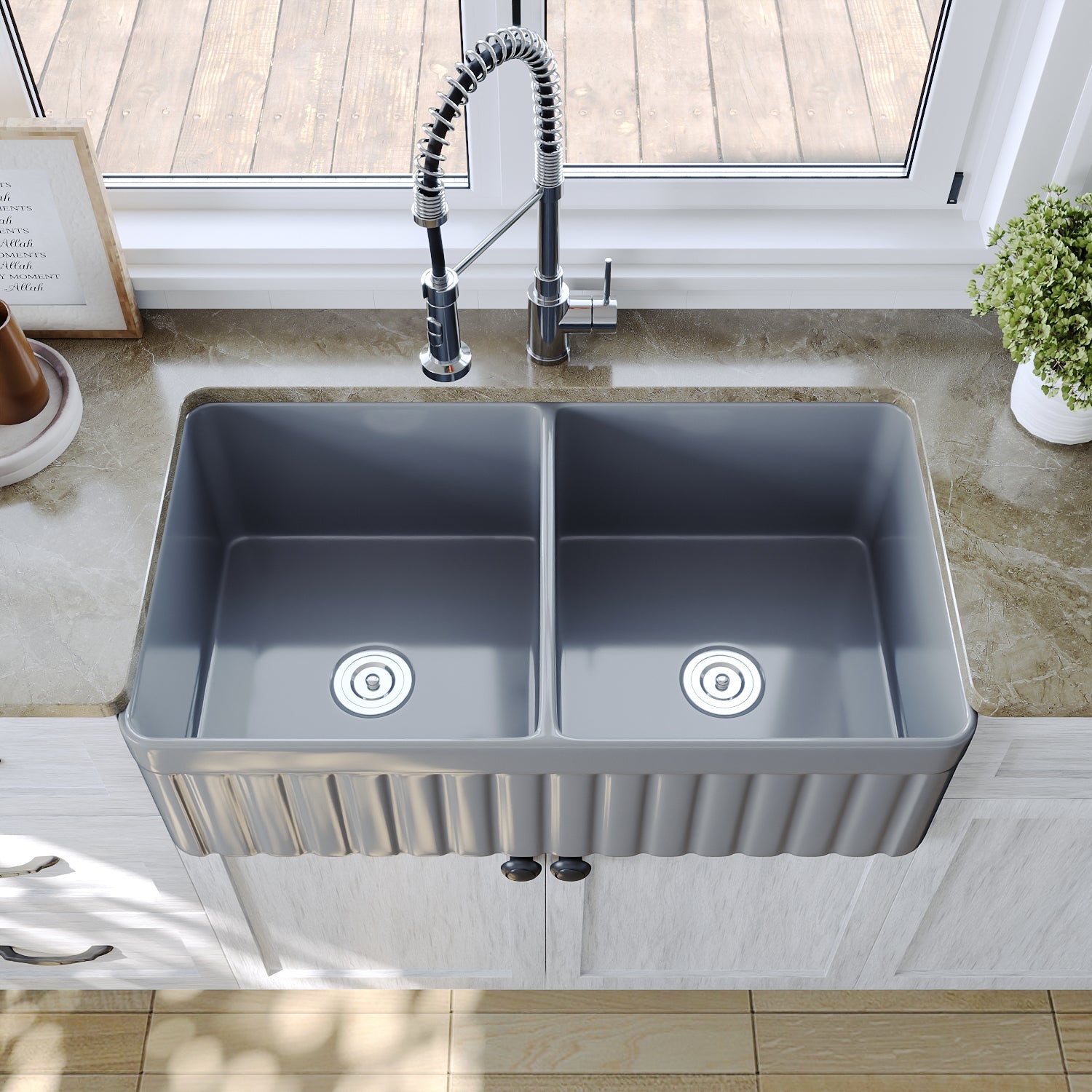 NOVA 33" L x 18" W Rectangular Farmhouse Kitchen Sink, Large Capacity With Multiple Colors