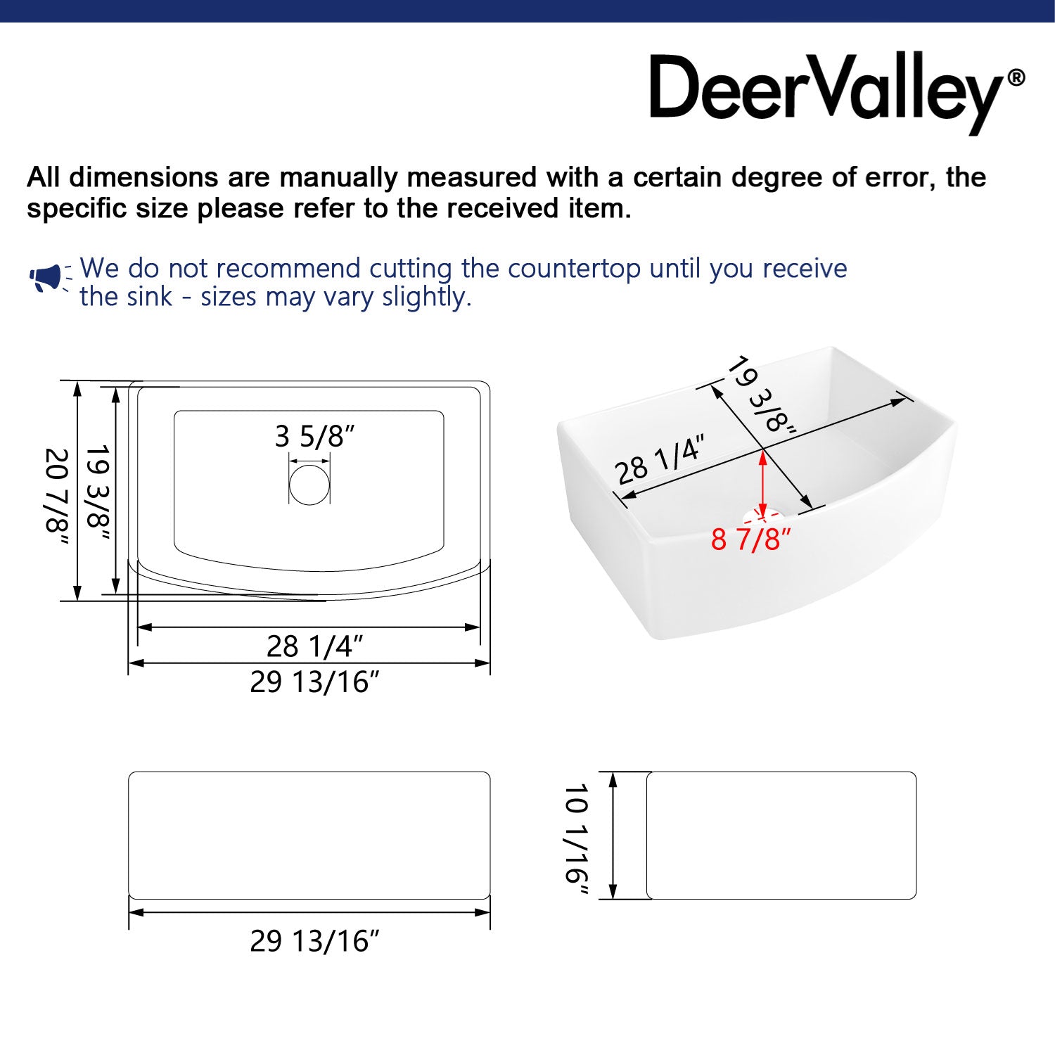 GROVE 33" L x 21" W Farmhouse Kitchen Sink, Corrosion-Resistant With Multiple Sizes
