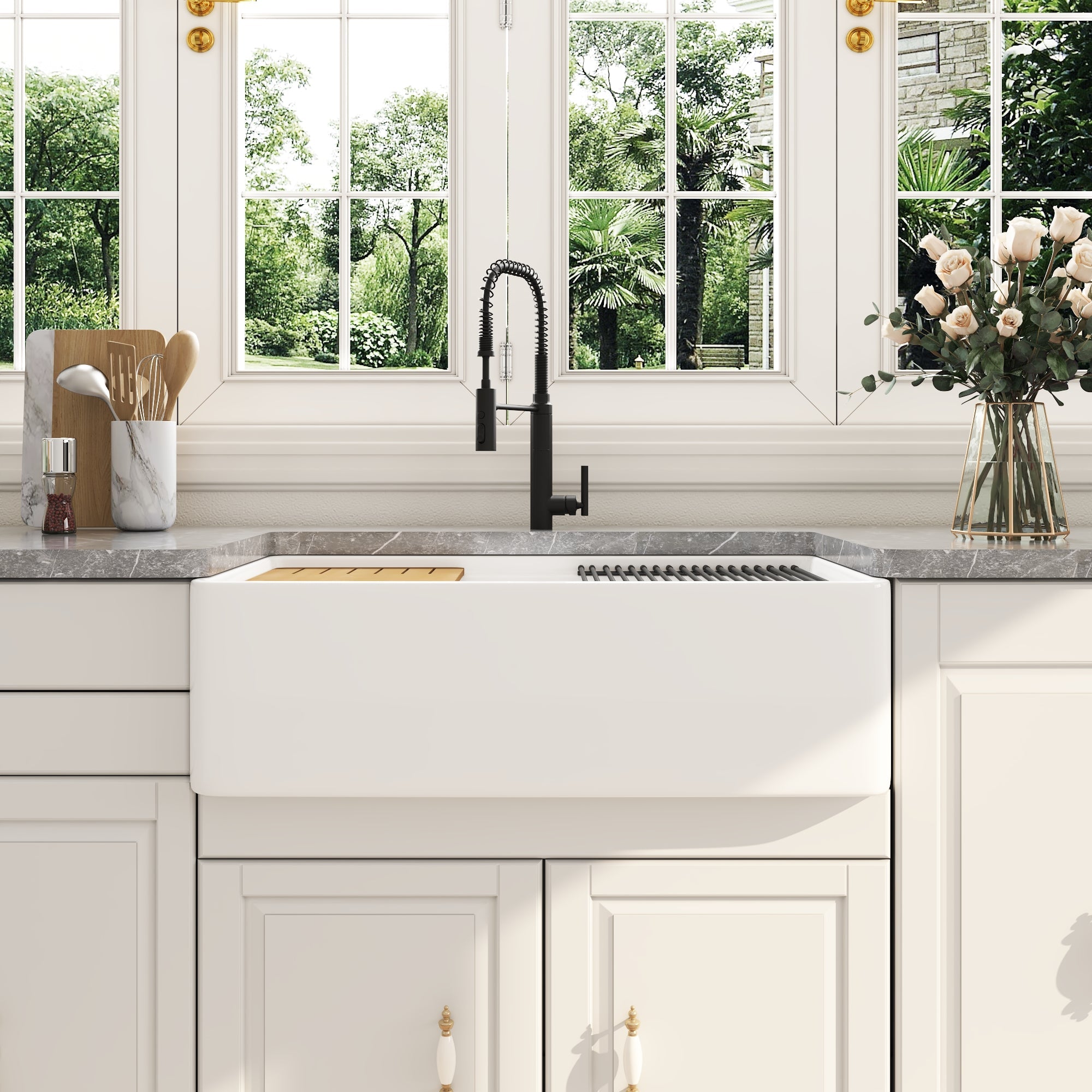 33"L X 20"W / 24"L X 20"W Rectangular Workstation Farmhouse Kitchen Sink, Smooth Surface