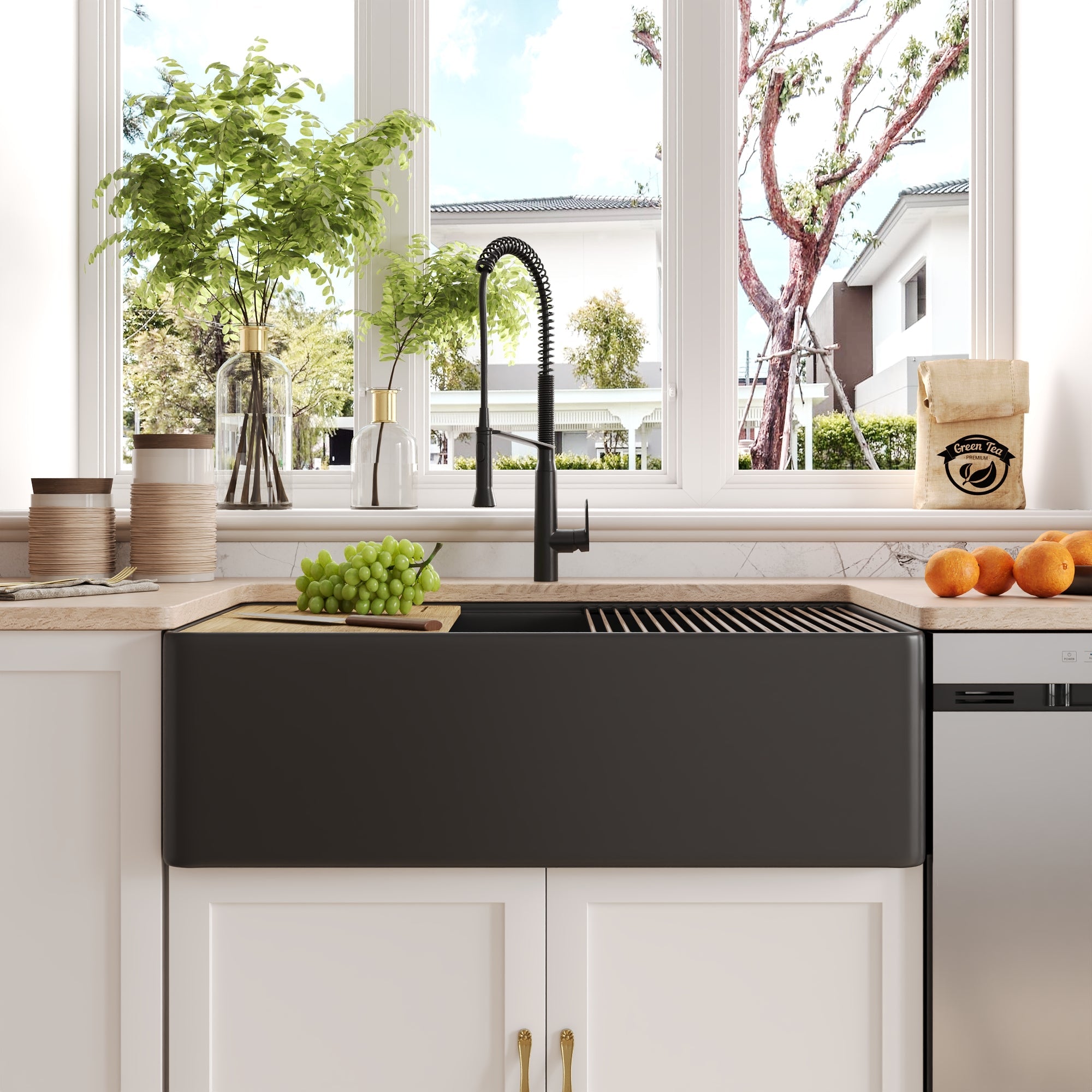 33"L X 20"W / 24"L X 20"W Rectangular Workstation Farmhouse Kitchen Sink, Smooth Surface