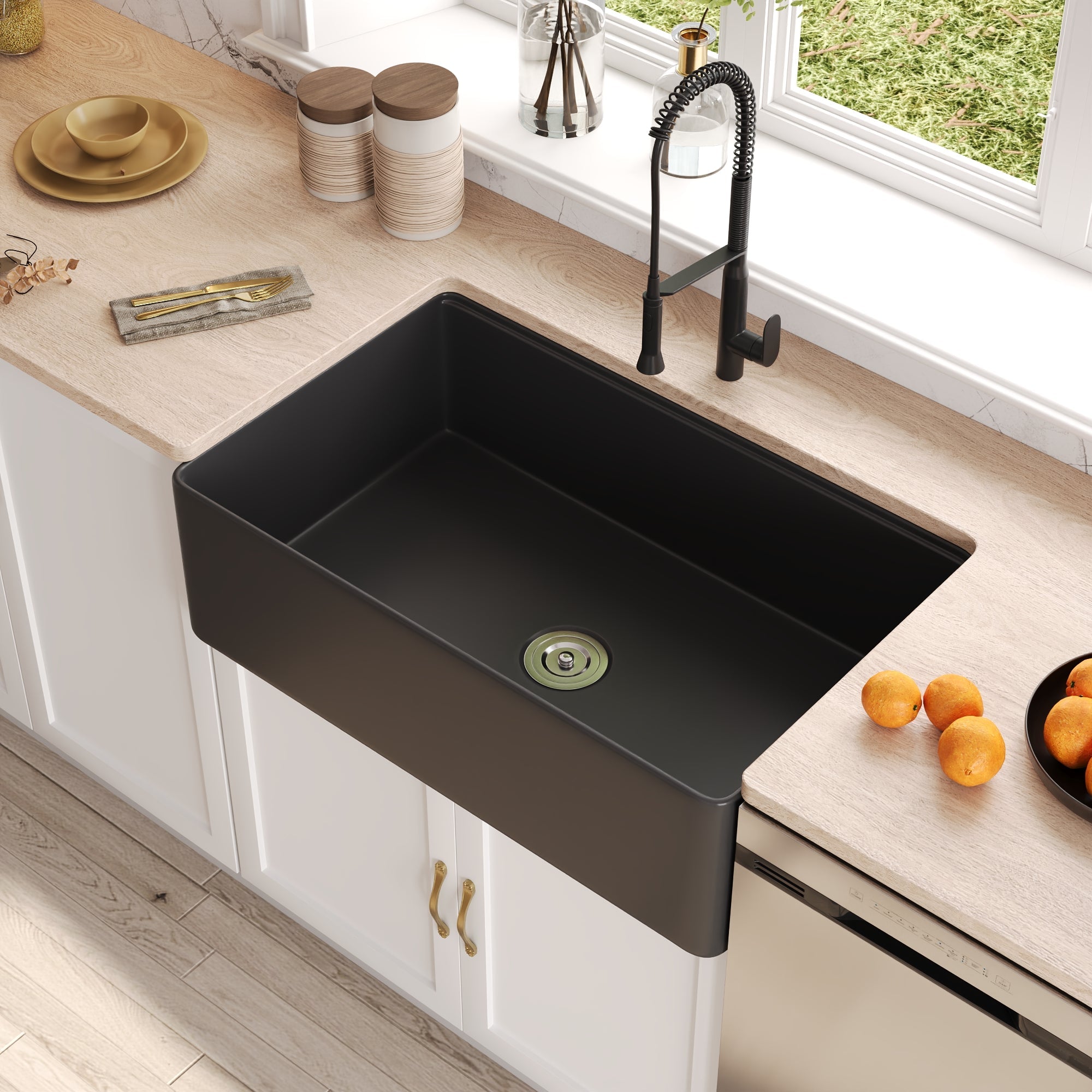 33"L X 20"W / 24"L X 20"W Rectangular Workstation Farmhouse Kitchen Sink, Smooth Surface