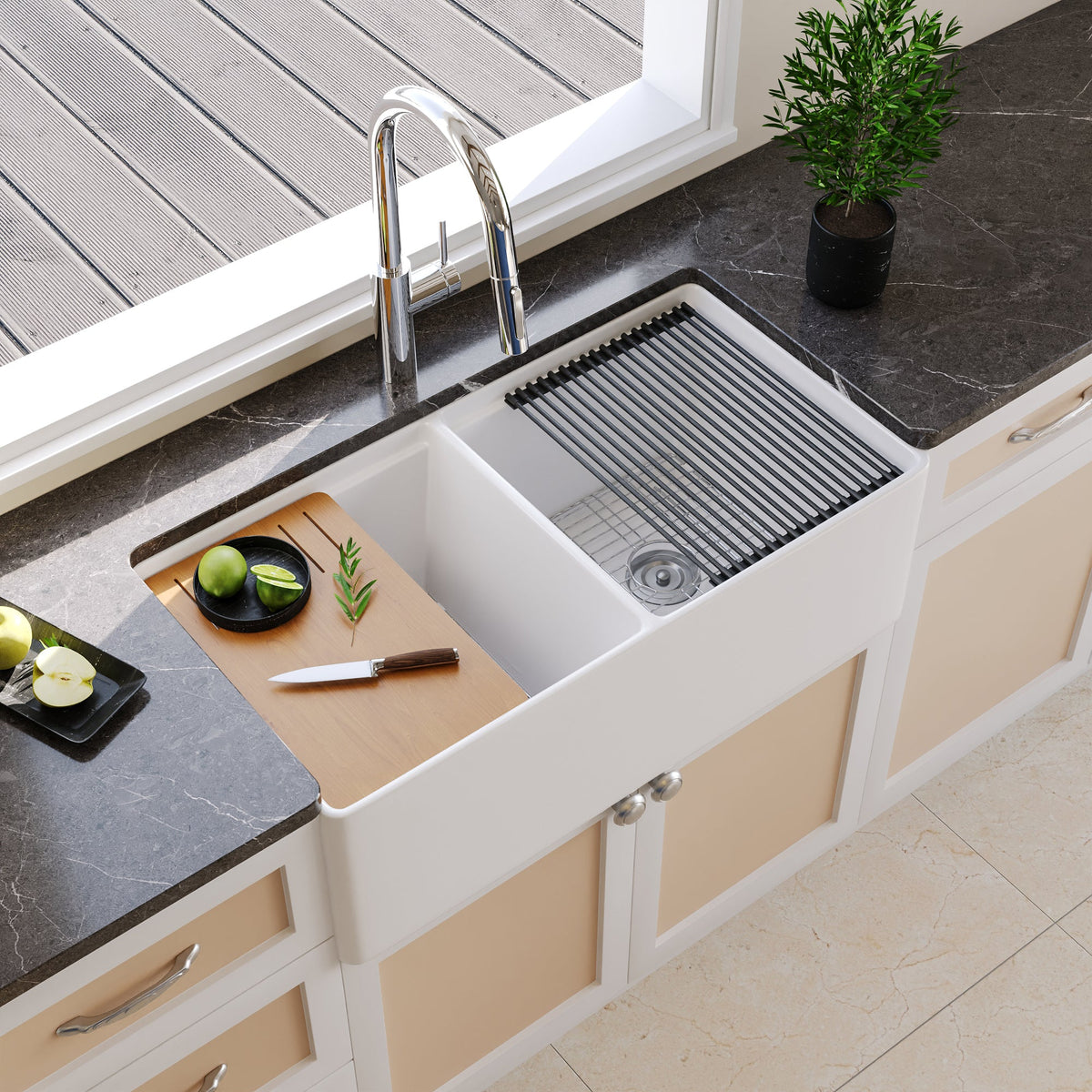 DeerValley DV-1K0068 33" L X 20" W Double Basin Workstation Farmhouse ...