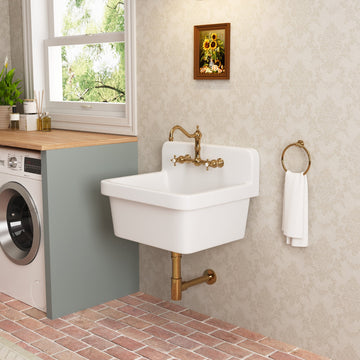 DeerValley Bath 24" L x 19" W Rectangular Laundry Sink Utility Kitchen Sink, Wall-Mount With Multiple Sizes Kitchen Sink