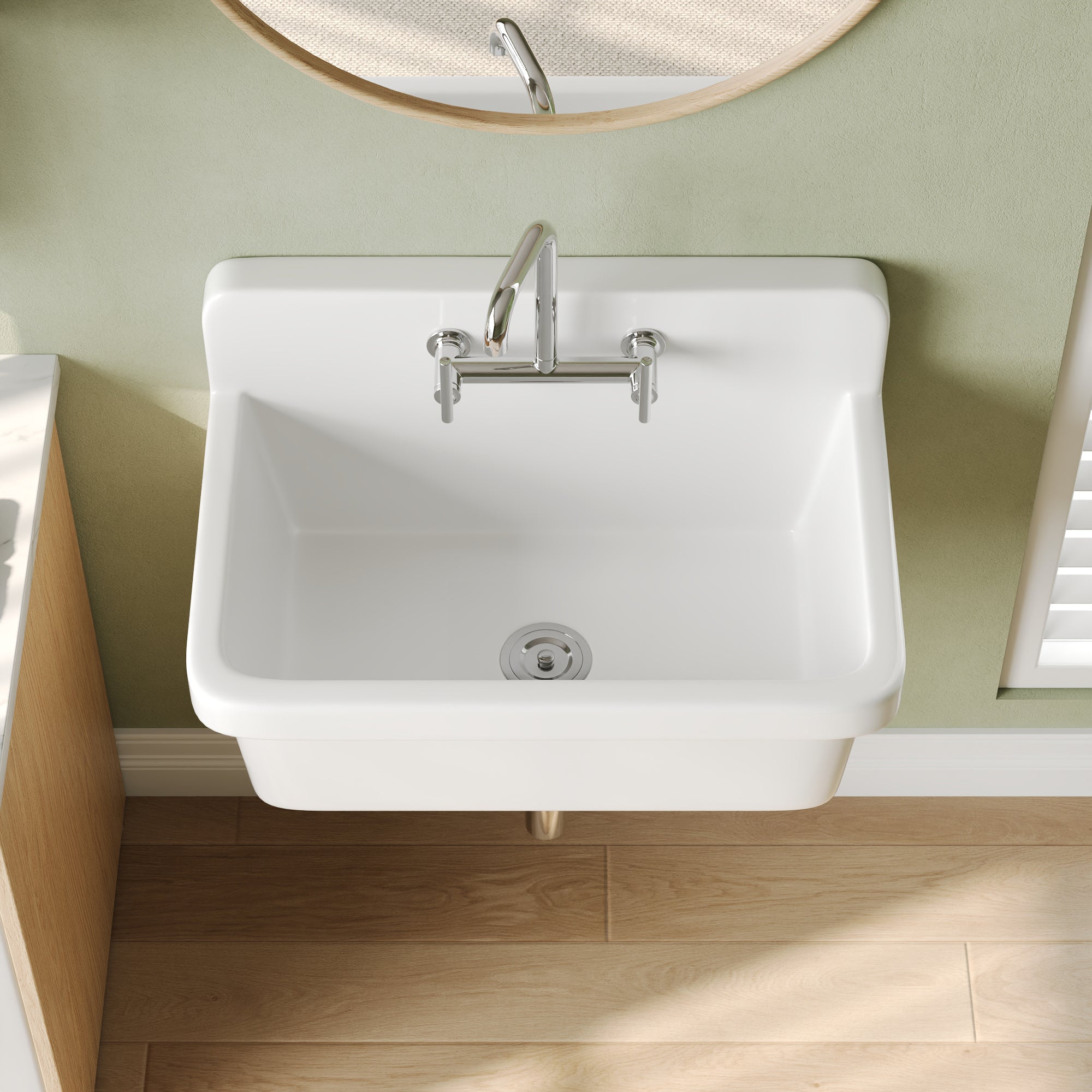 24" L x 19" W Rectangular Laundry Sink Utility Kitchen Sink, Wall-Mount With Multiple Sizes