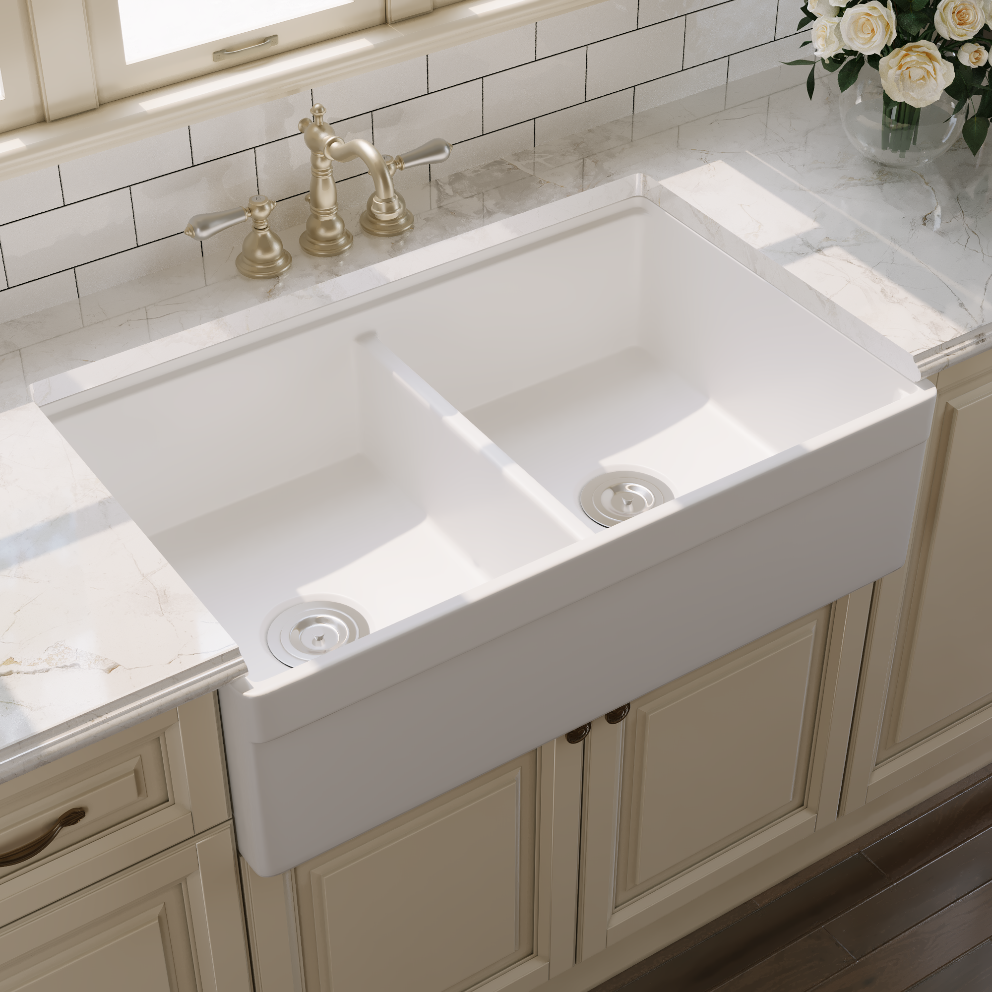 32.87" L x 20" W Rectangular Workstation Farmhouse Kitchen Sink, Easy-Cleaning With Multiple Colors
