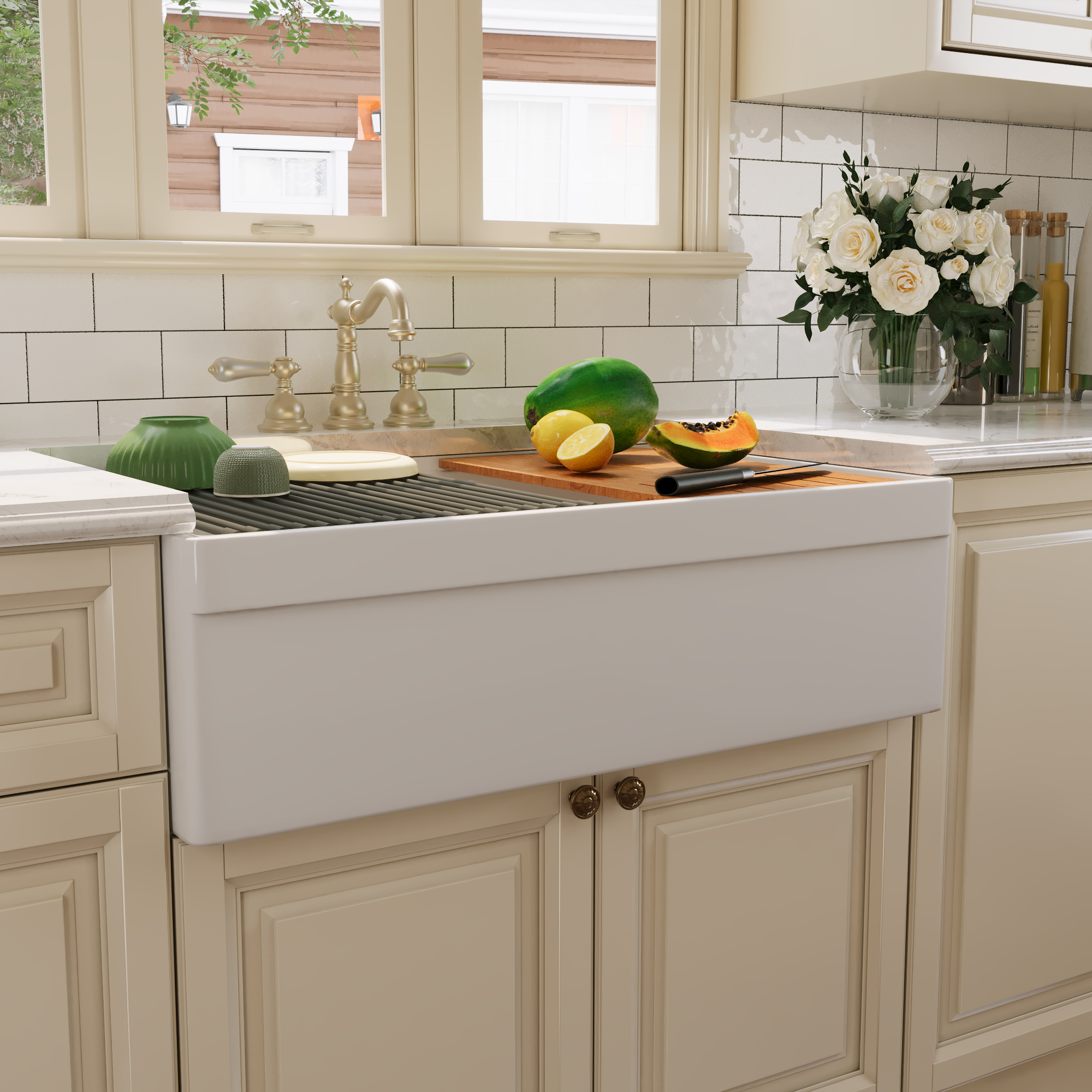 32.87" L x 20" W Rectangular Workstation Farmhouse Kitchen Sink, Easy-Cleaning With Multiple Colors
