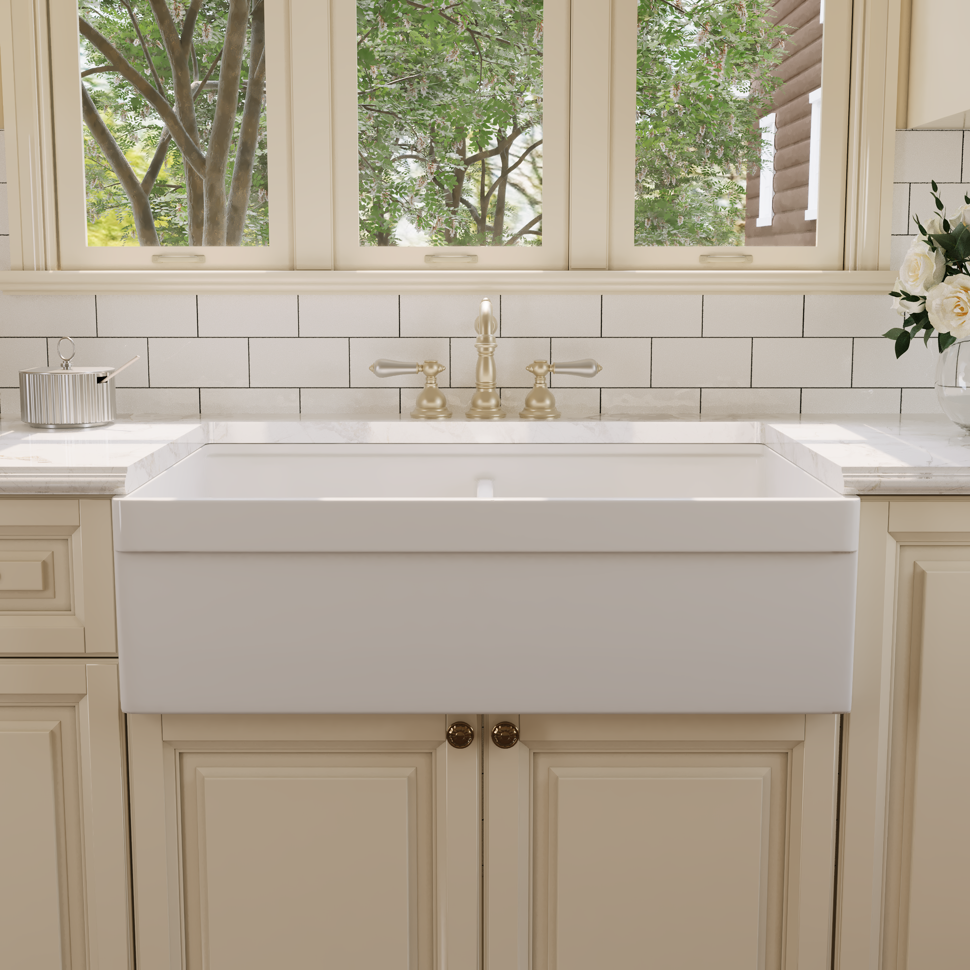 32.87" L x 20" W Rectangular Workstation Farmhouse Kitchen Sink, Easy-Cleaning With Multiple Colors