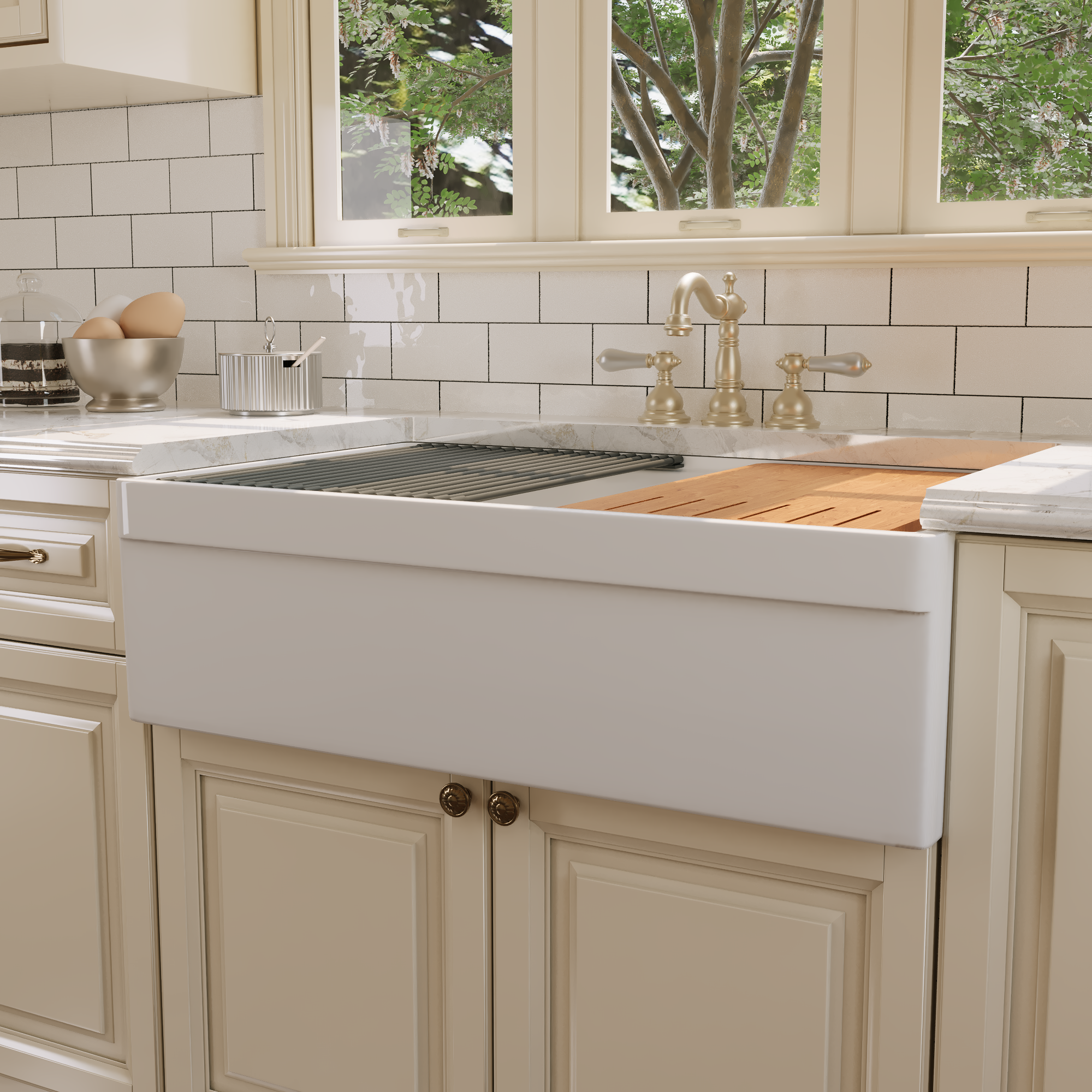 32.87" L x 20" W Rectangular Workstation Farmhouse Kitchen Sink, Easy-Cleaning With Multiple Colors