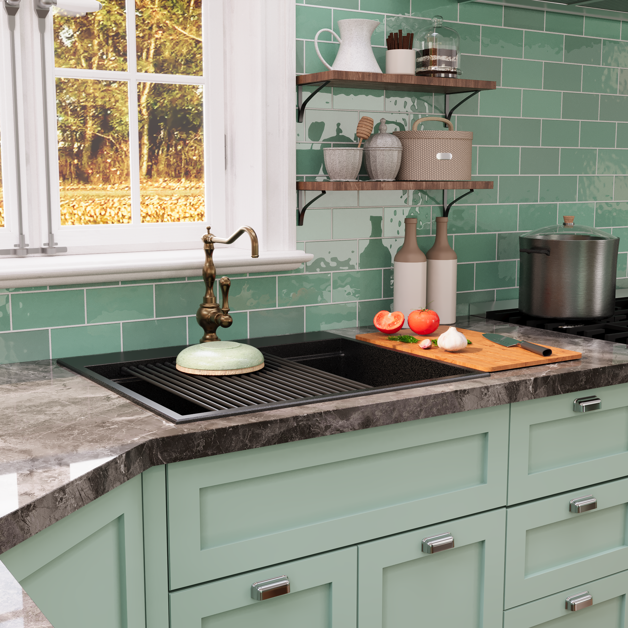 PERCH 22" D Rectangular Drop-in Kitchen Sink, Granite Composite With Multiple Styles