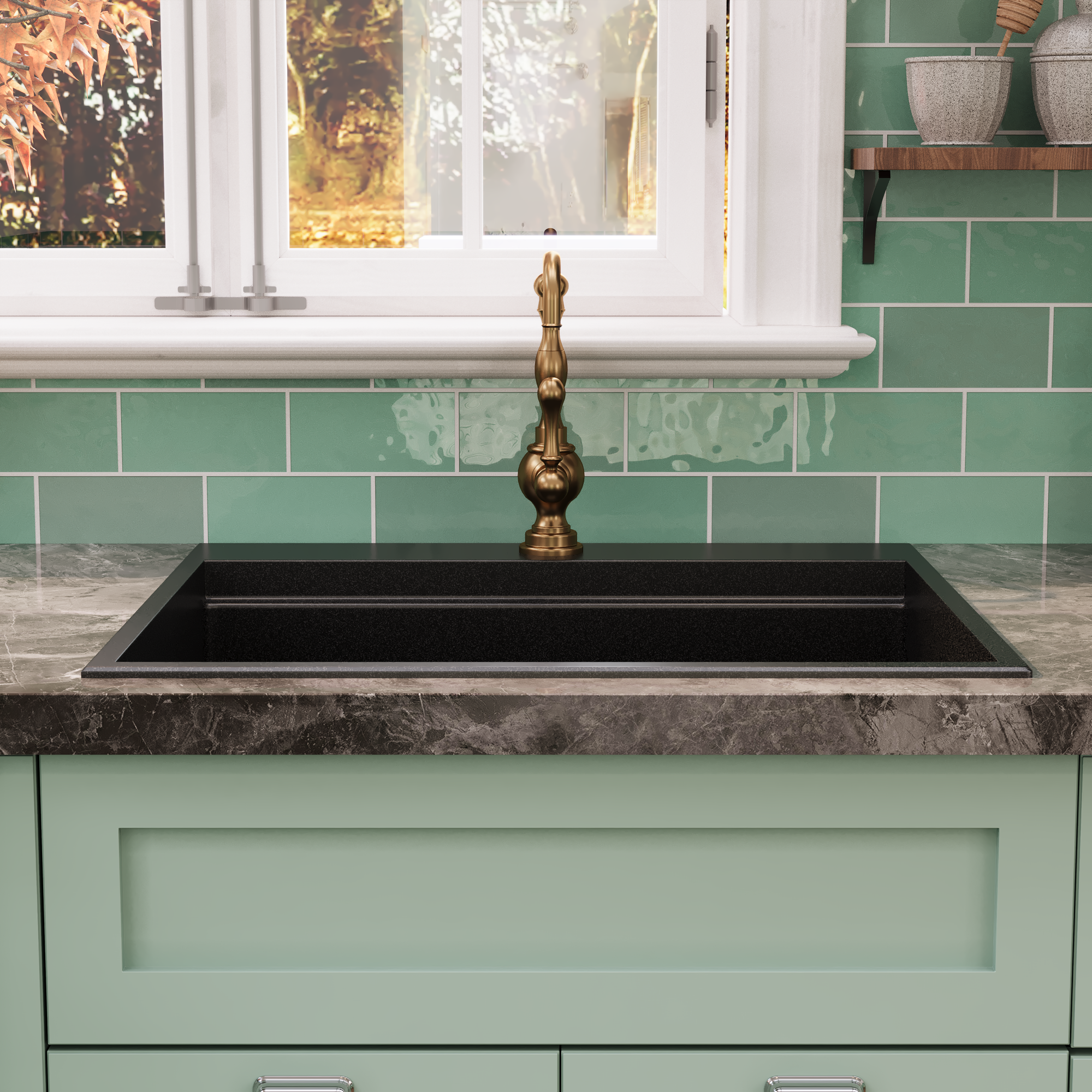 PERCH 22" D Rectangular Drop-in Kitchen Sink, Granite Composite With Multiple Styles