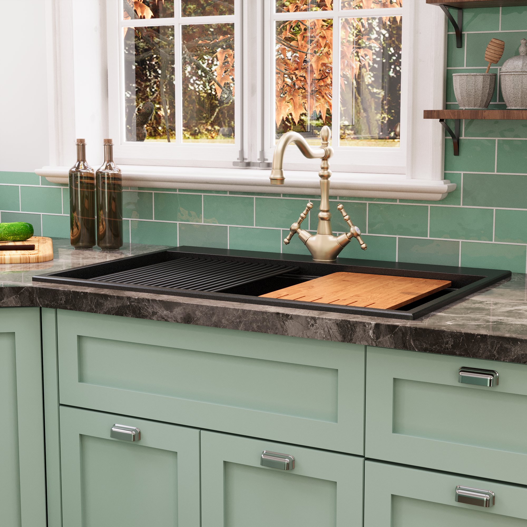 PERCH 22" D Rectangular Drop-in Kitchen Sink, Granite Composite With Multiple Styles