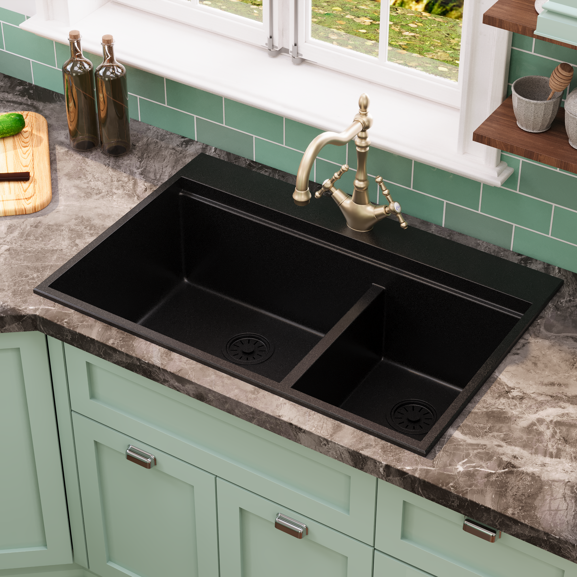 PERCH 22" D Rectangular Drop-in Kitchen Sink, Granite Composite With Multiple Styles