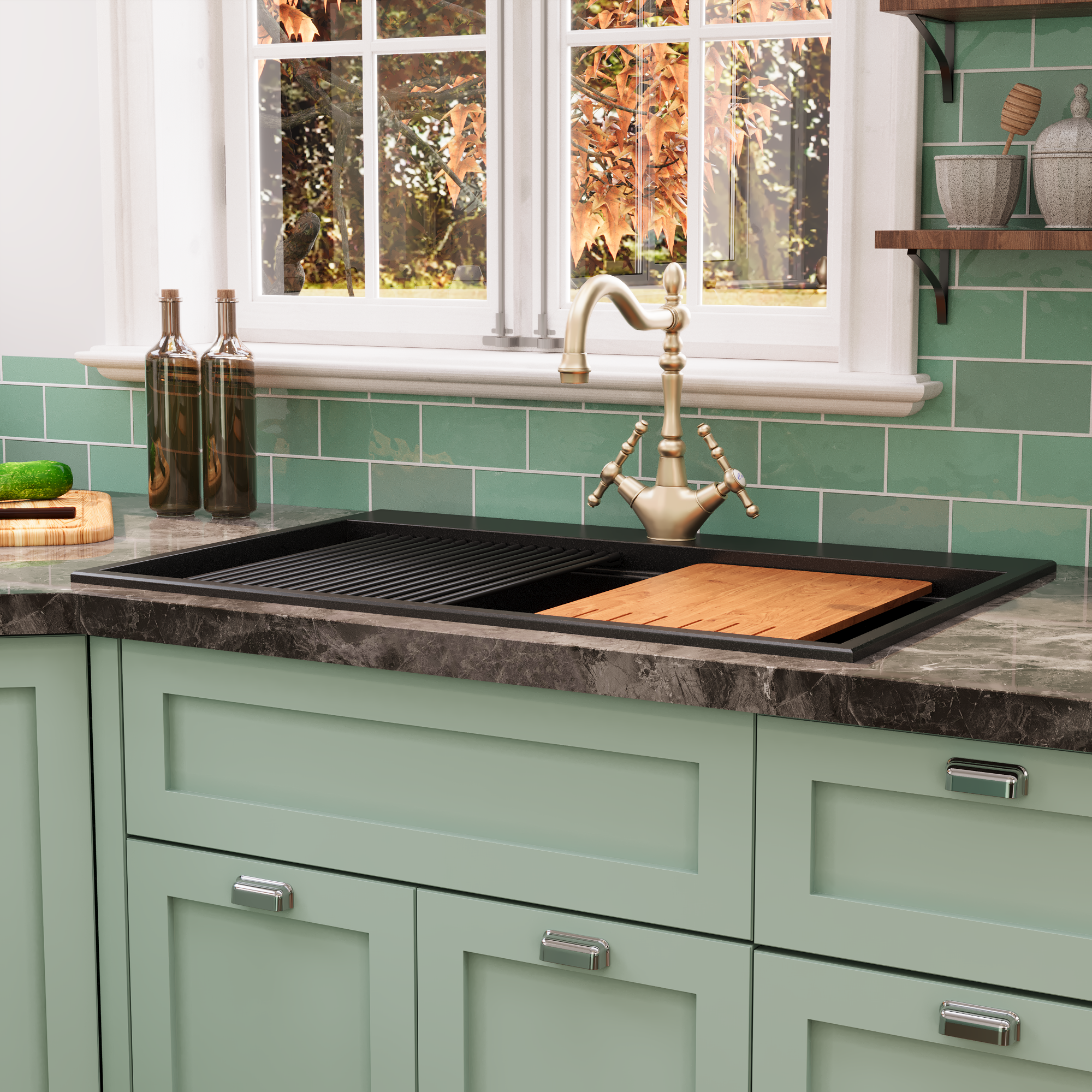 PERCH 22" D Rectangular Drop-in Kitchen Sink, Granite Composite With Multiple Styles