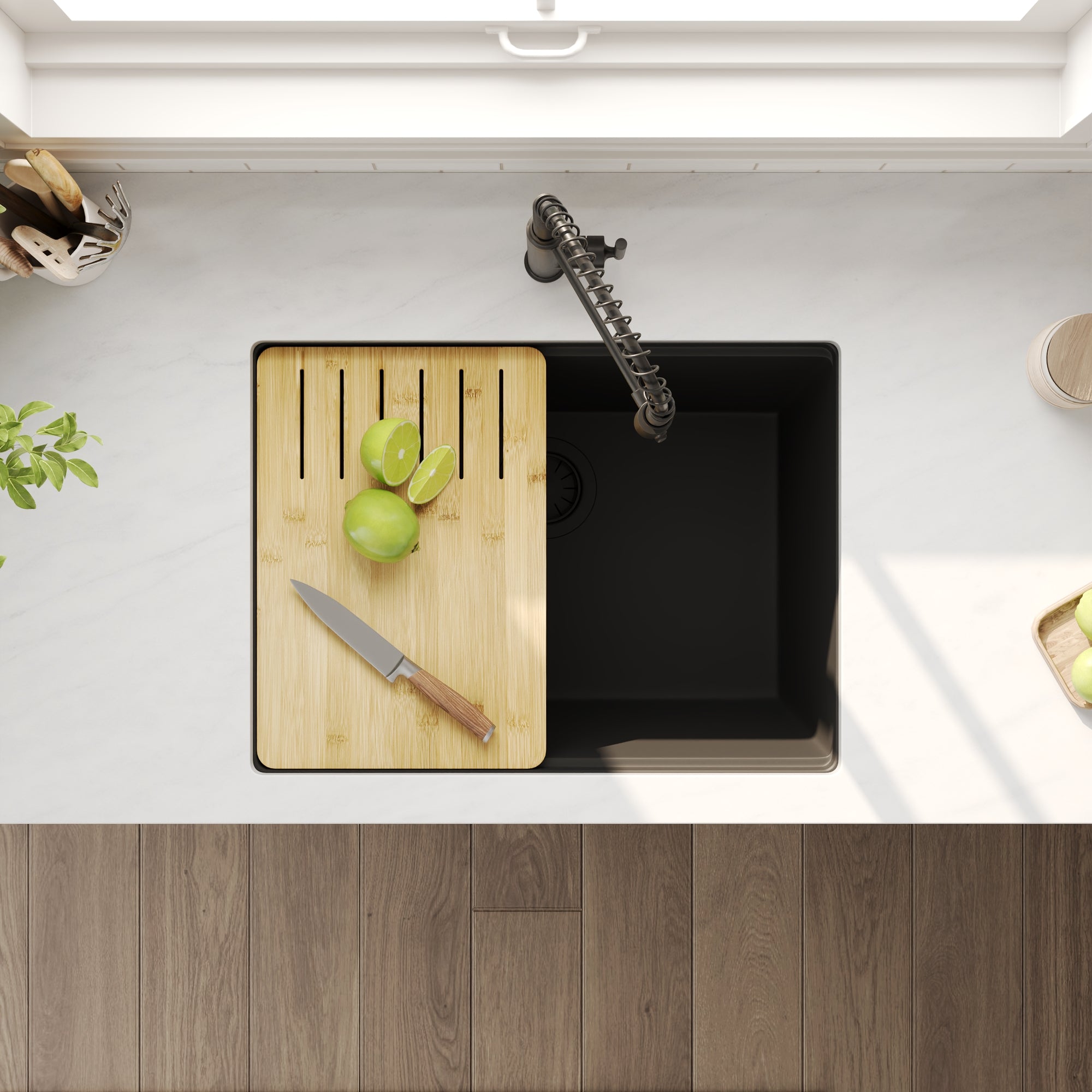 25"x19" Rectangular Drop-in Kitchen Sink, Granite Composite With Multiple Styles