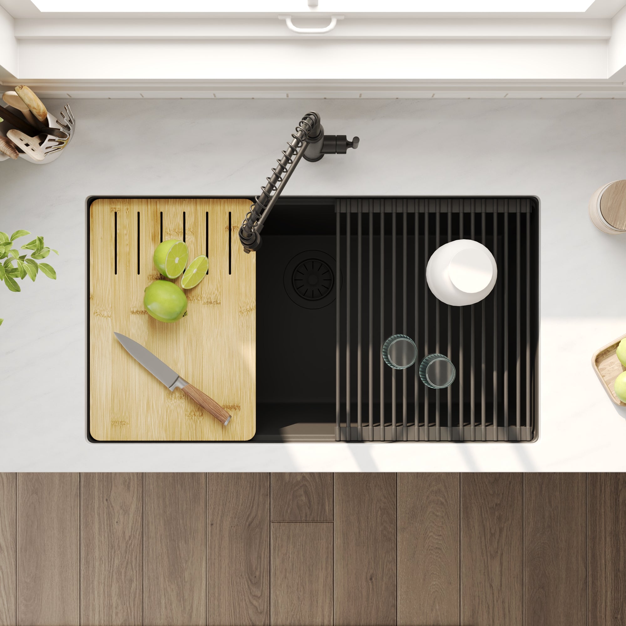 25"x19" Rectangular Drop-in Kitchen Sink, Granite Composite With Multiple Styles