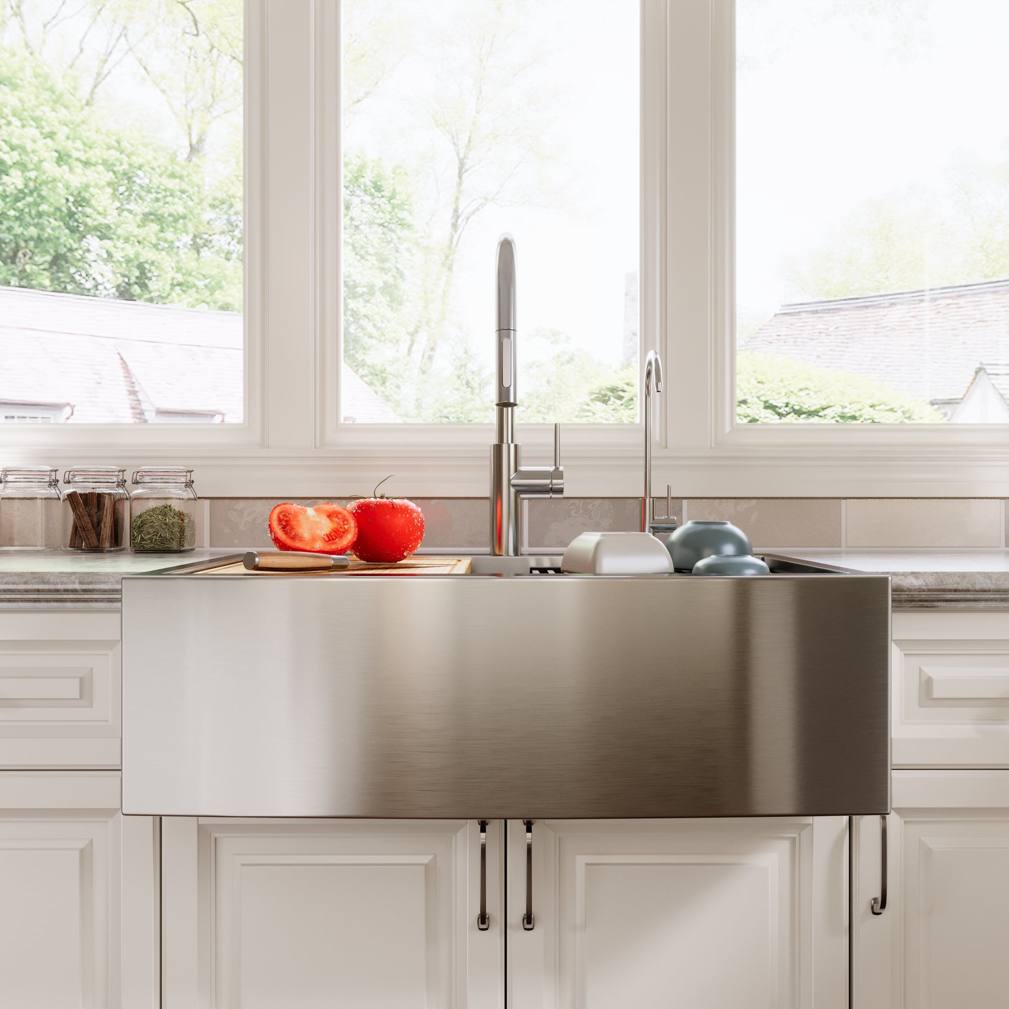 30" Rectangular Workstation Farmhouse Kitchen Sink, Stainless Steel Single Bowl With Multiple Sizes
