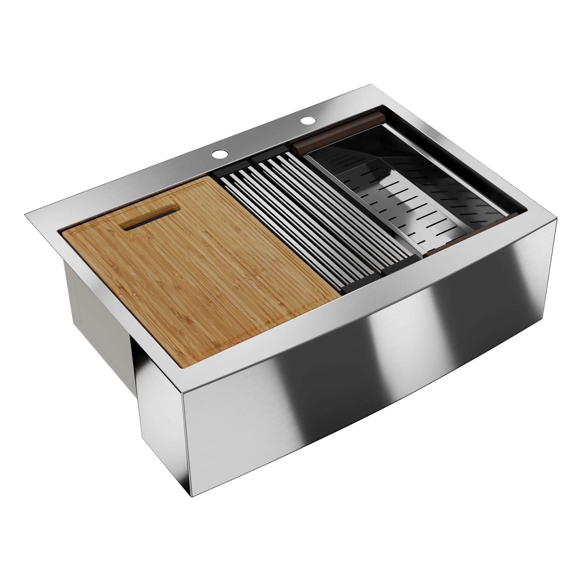 30" Rectangular Workstation Farmhouse Kitchen Sink, Stainless Steel Single Bowl With Multiple Sizes