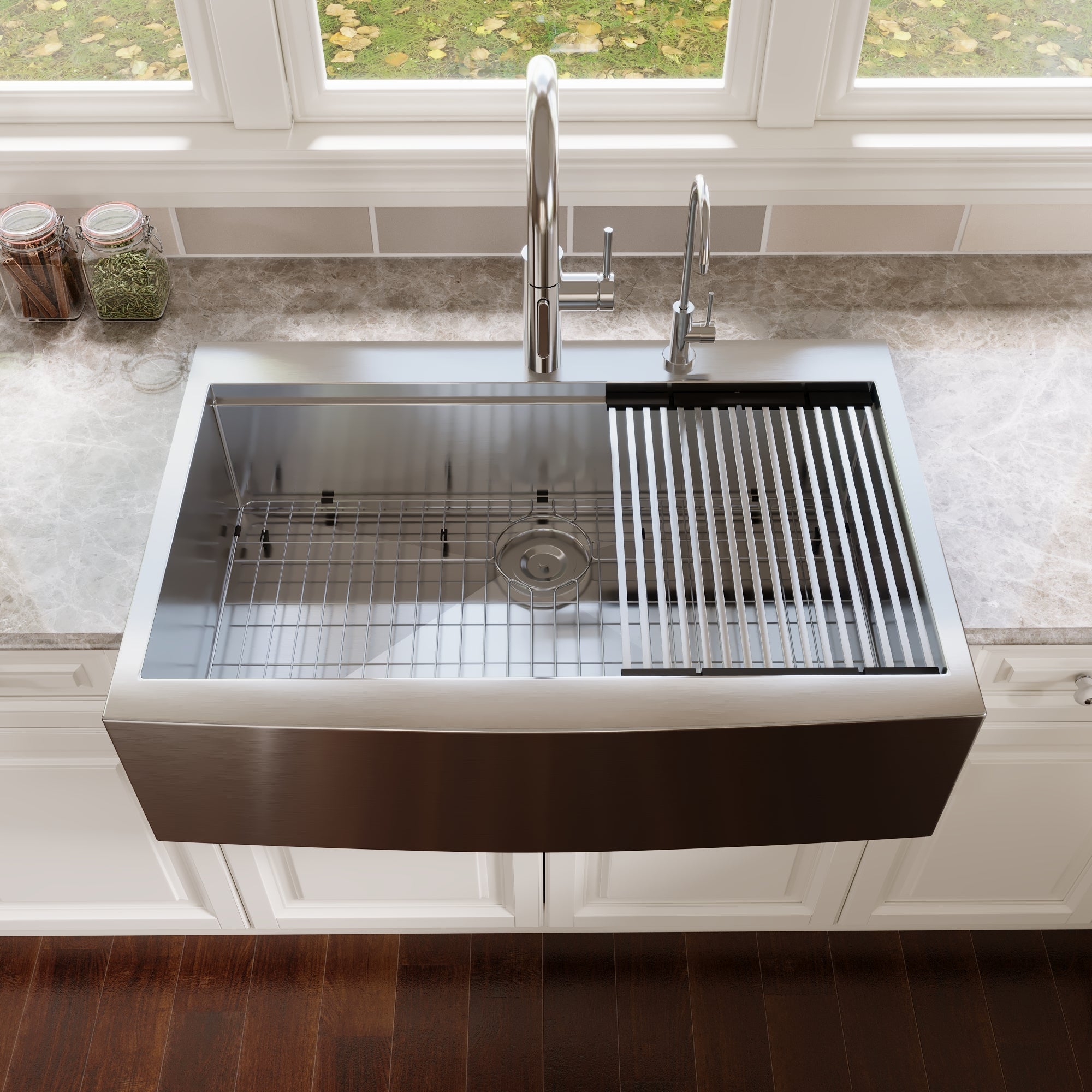 30" Rectangular Workstation Farmhouse Kitchen Sink, Stainless Steel Single Bowl With Multiple Sizes