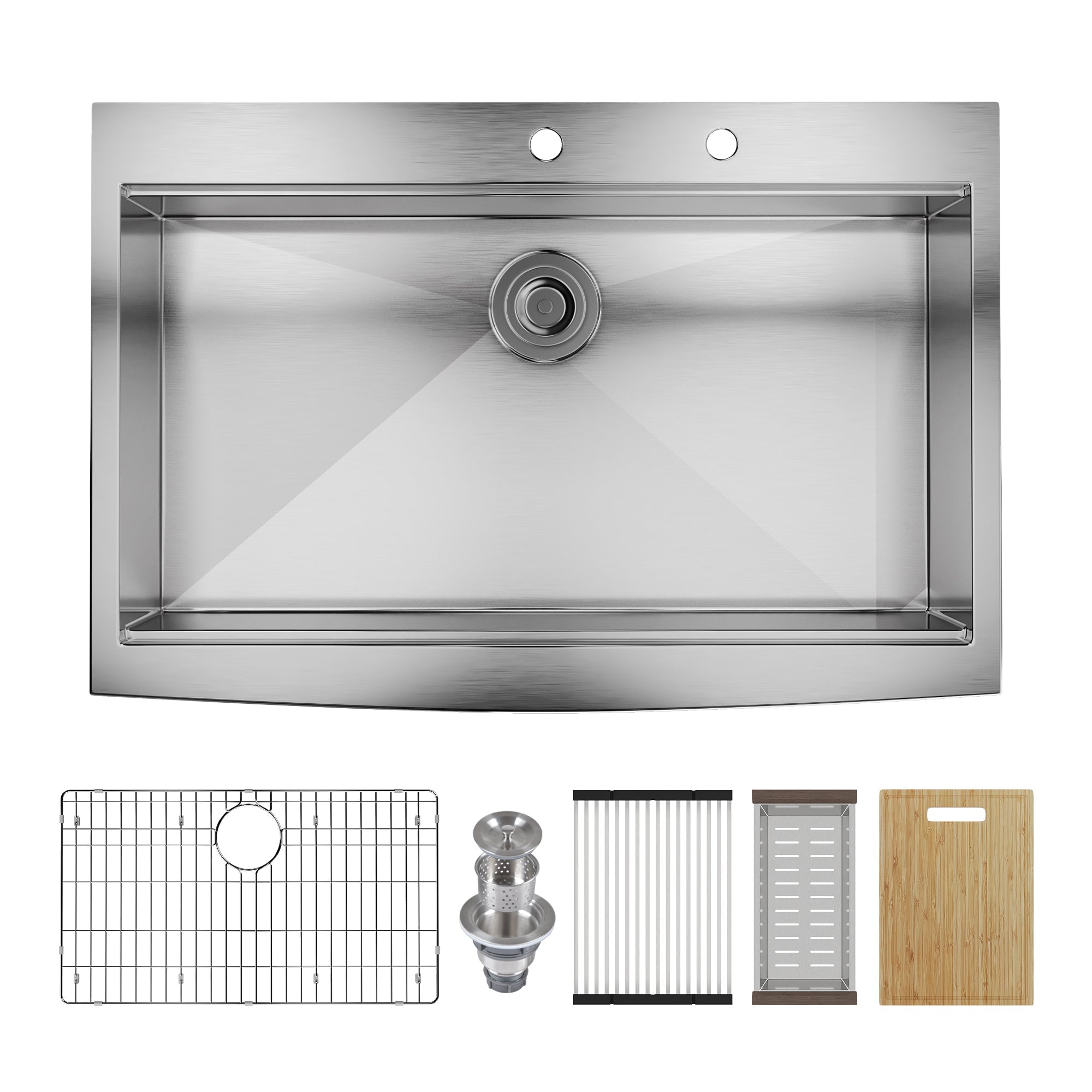 30" Rectangular Workstation Farmhouse Kitchen Sink, Stainless Steel Single Bowl With Multiple Sizes