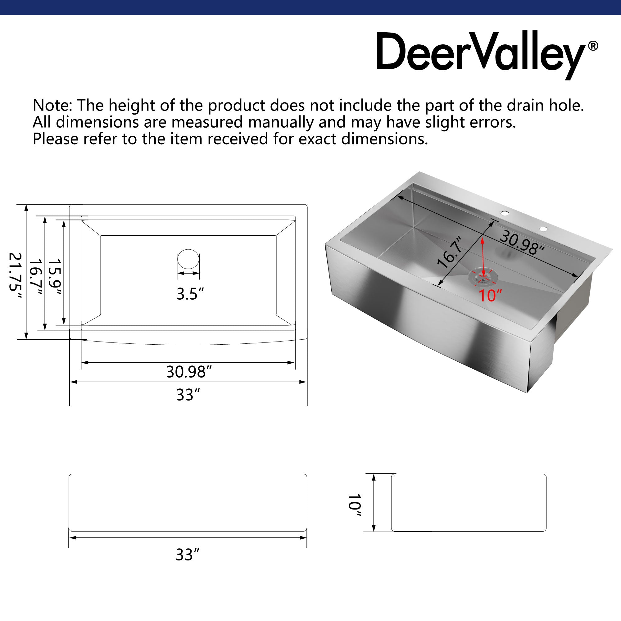 30" Rectangular Workstation Farmhouse Kitchen Sink, Stainless Steel Single Bowl With Multiple Sizes