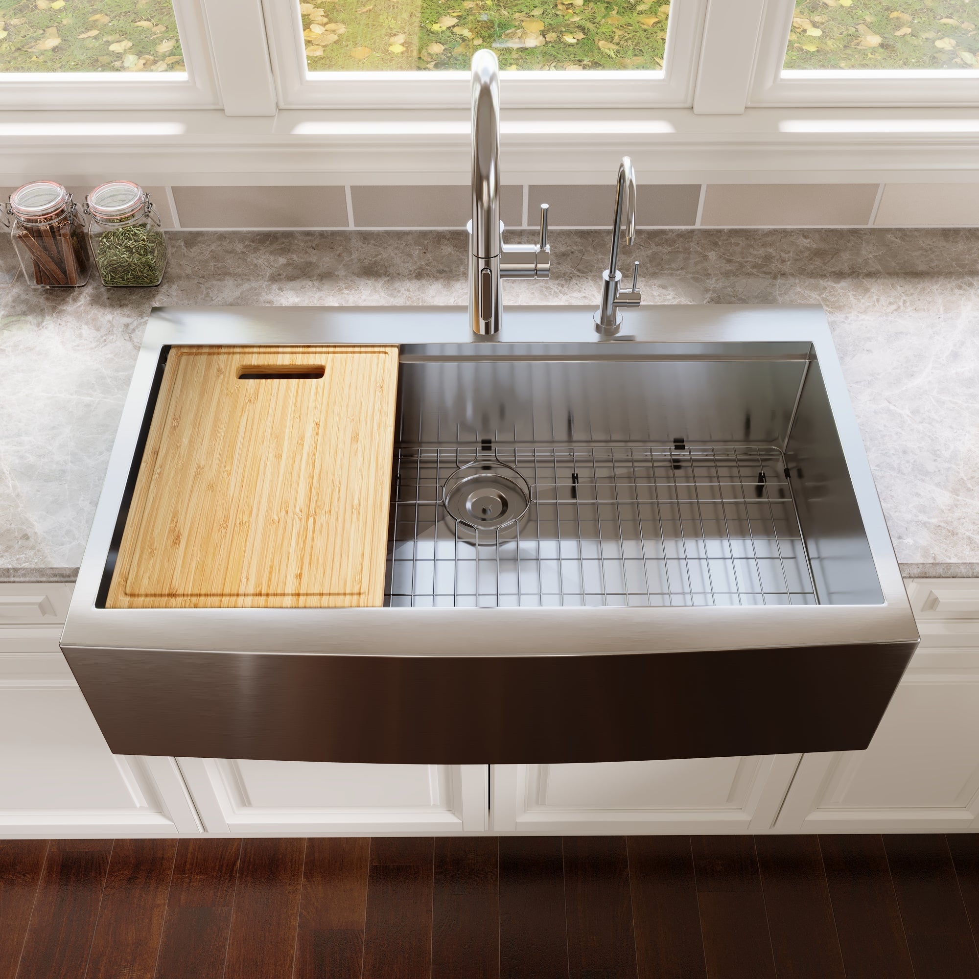 30" Rectangular Workstation Farmhouse Kitchen Sink, Stainless Steel Single Bowl With Multiple Sizes