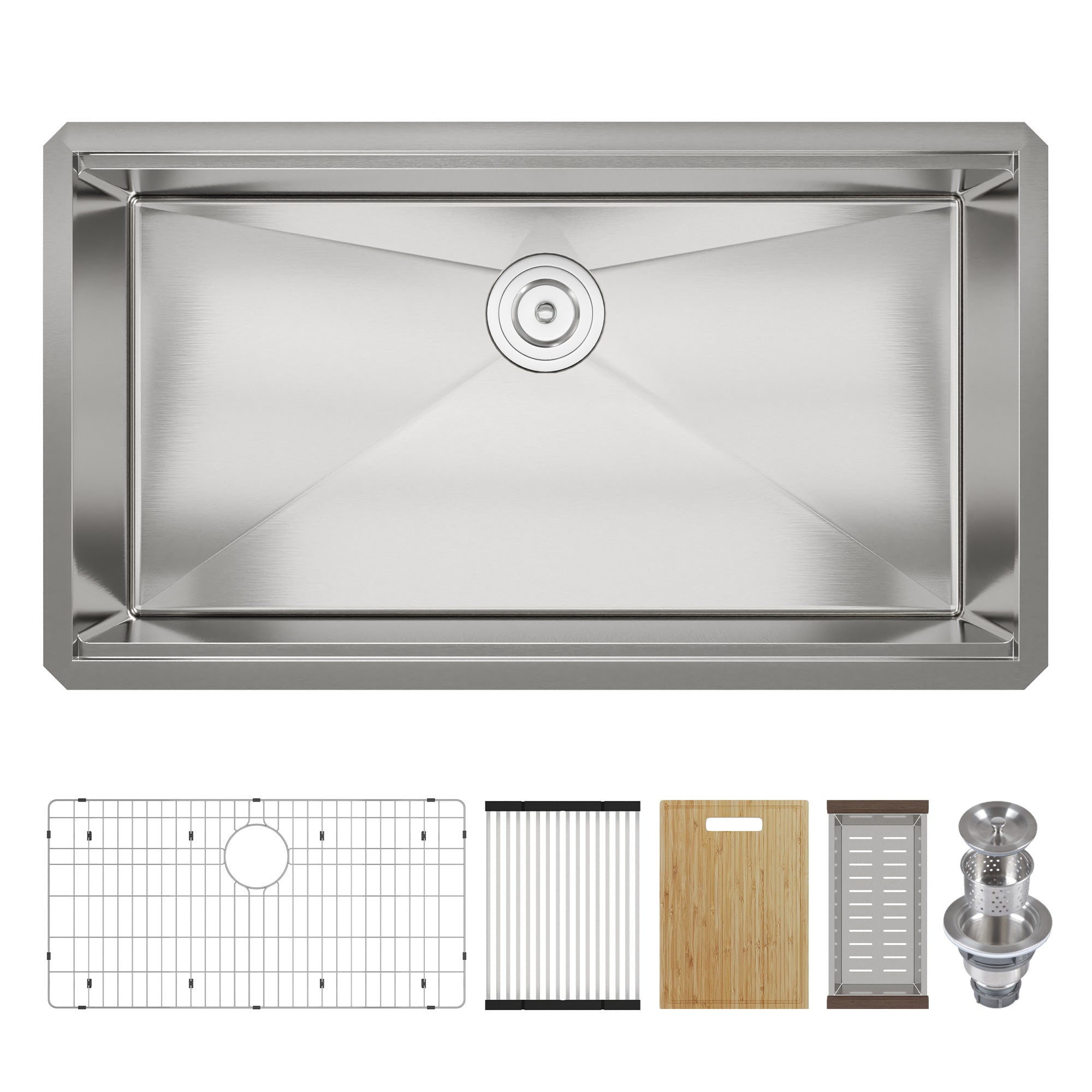 33" Rectangular Workstation Undermount Kitchen Sink, Stainless Steel Single Bowl