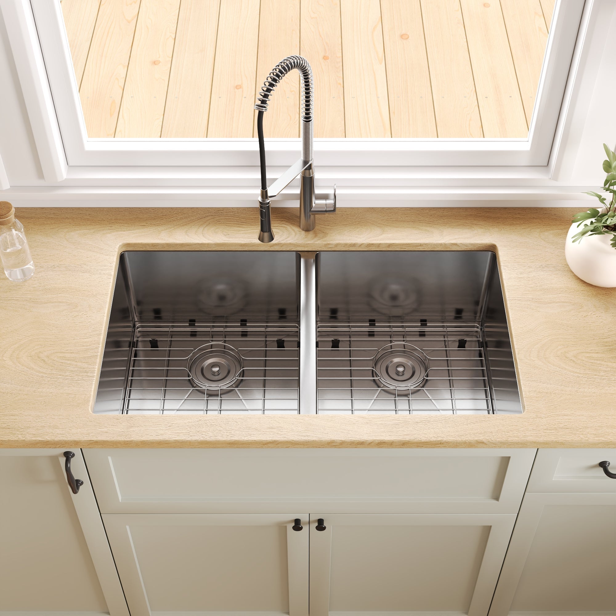 33" Rectangular Undermount Kitchen Sink, Stainless Steel Double Bowl