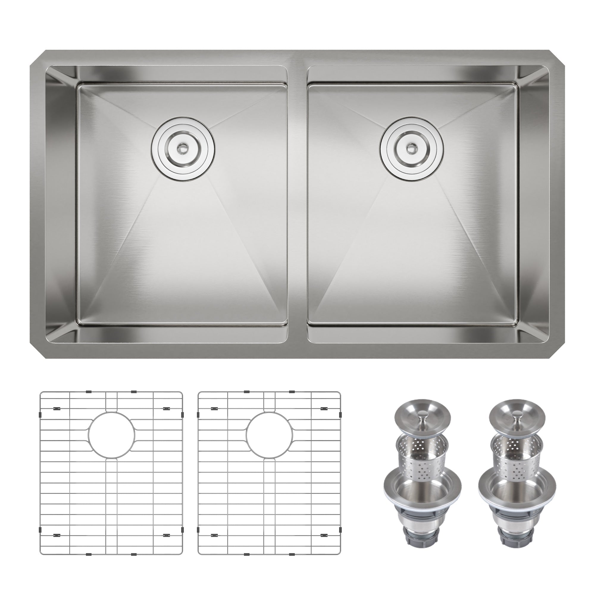 33" Rectangular Undermount Kitchen Sink, Stainless Steel Double Bowl