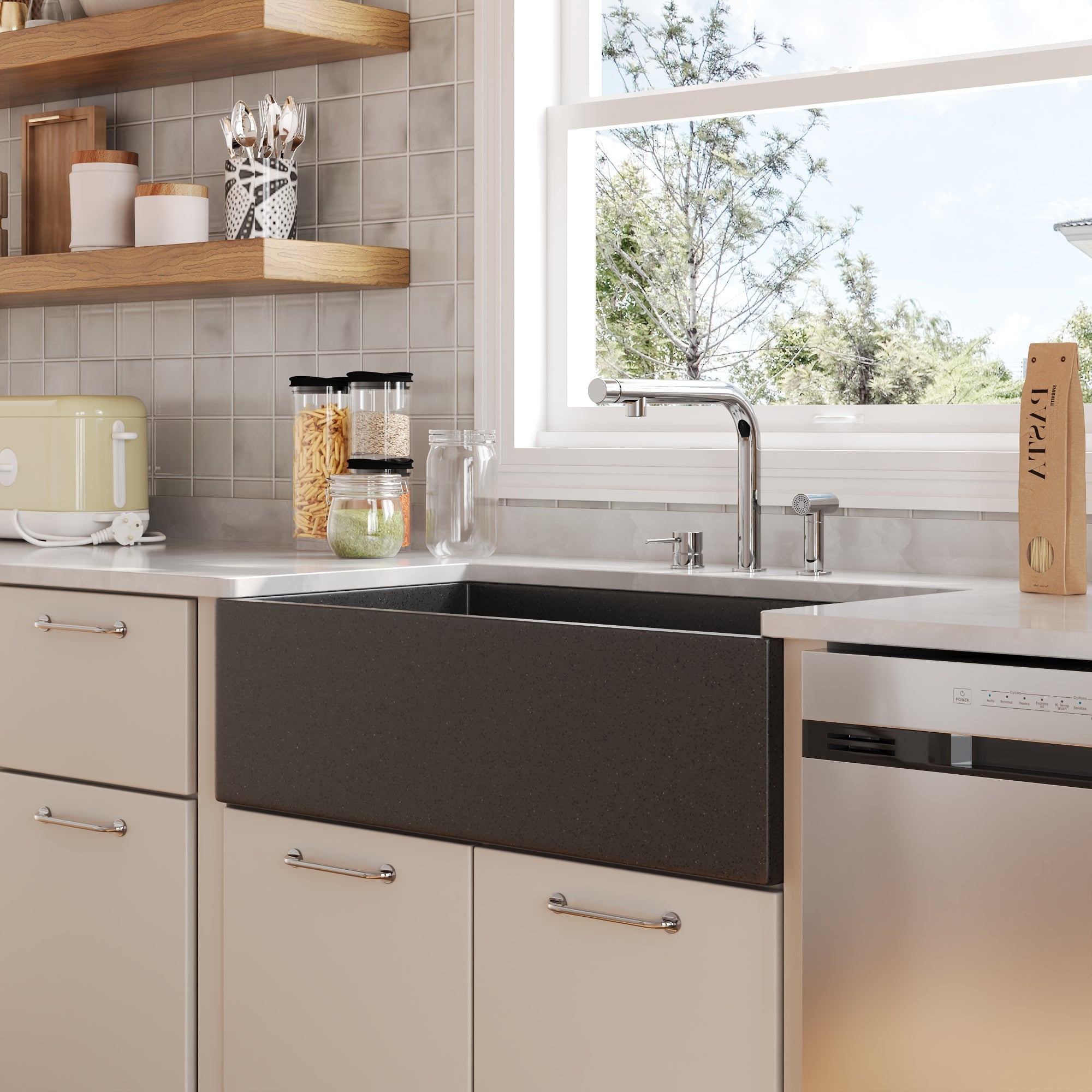 33" L x 18" W Rectangular Farmhouse Kitchen Sink, Natural Material With Multiple Colors