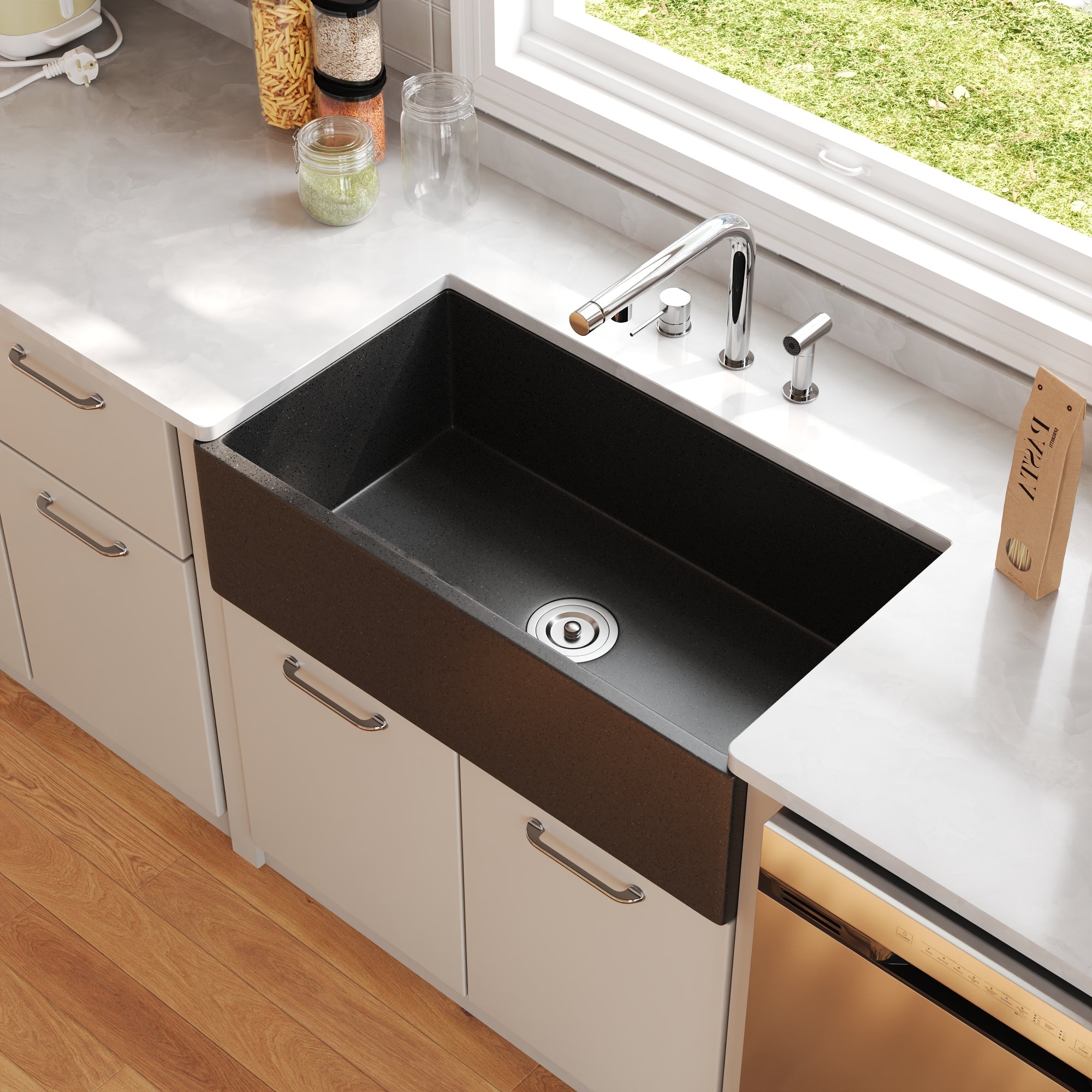 33" L x 18" W Rectangular Farmhouse Kitchen Sink, Natural Material With Multiple Colors