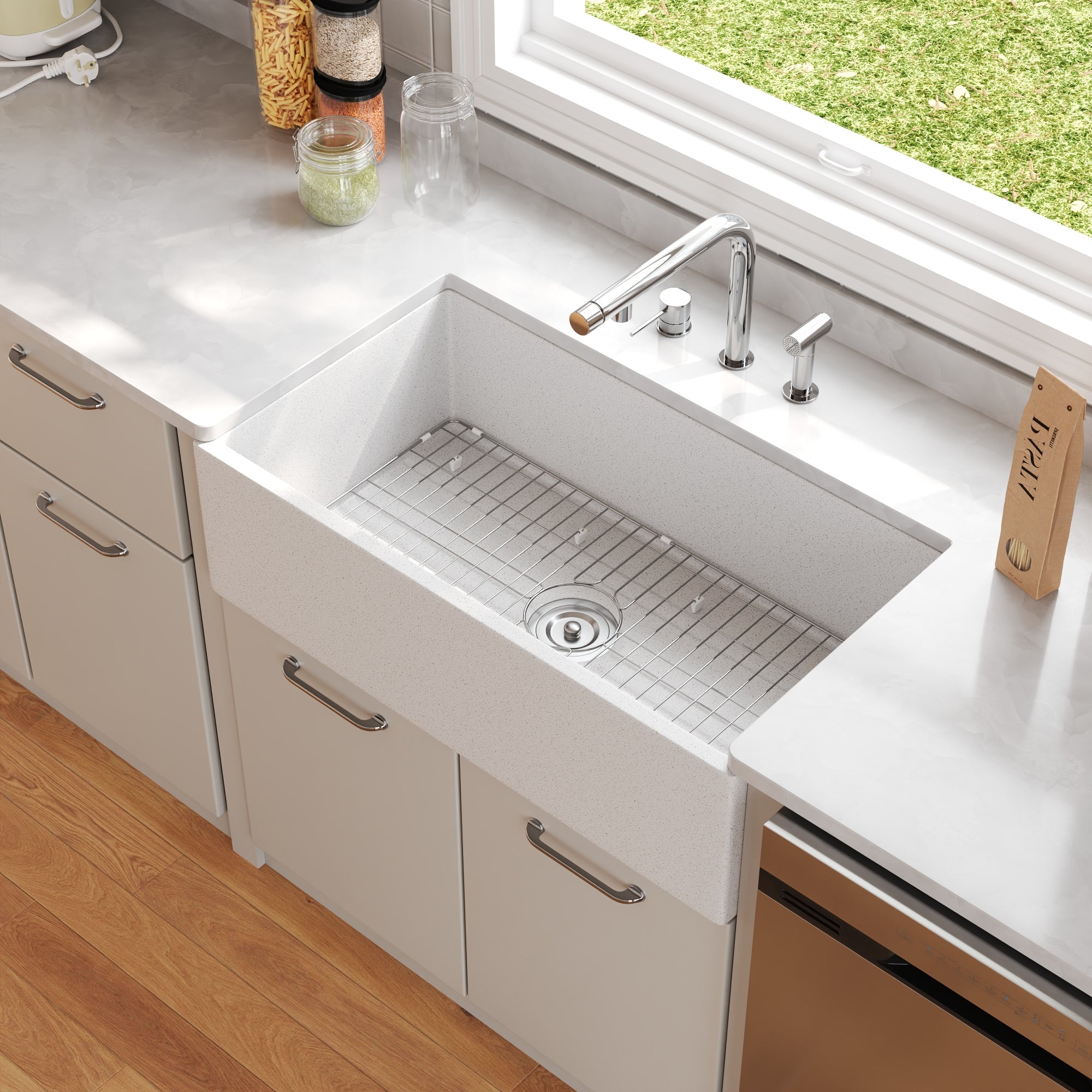 33" L x 18" W Rectangular Farmhouse Kitchen Sink, Natural Material With Multiple Colors