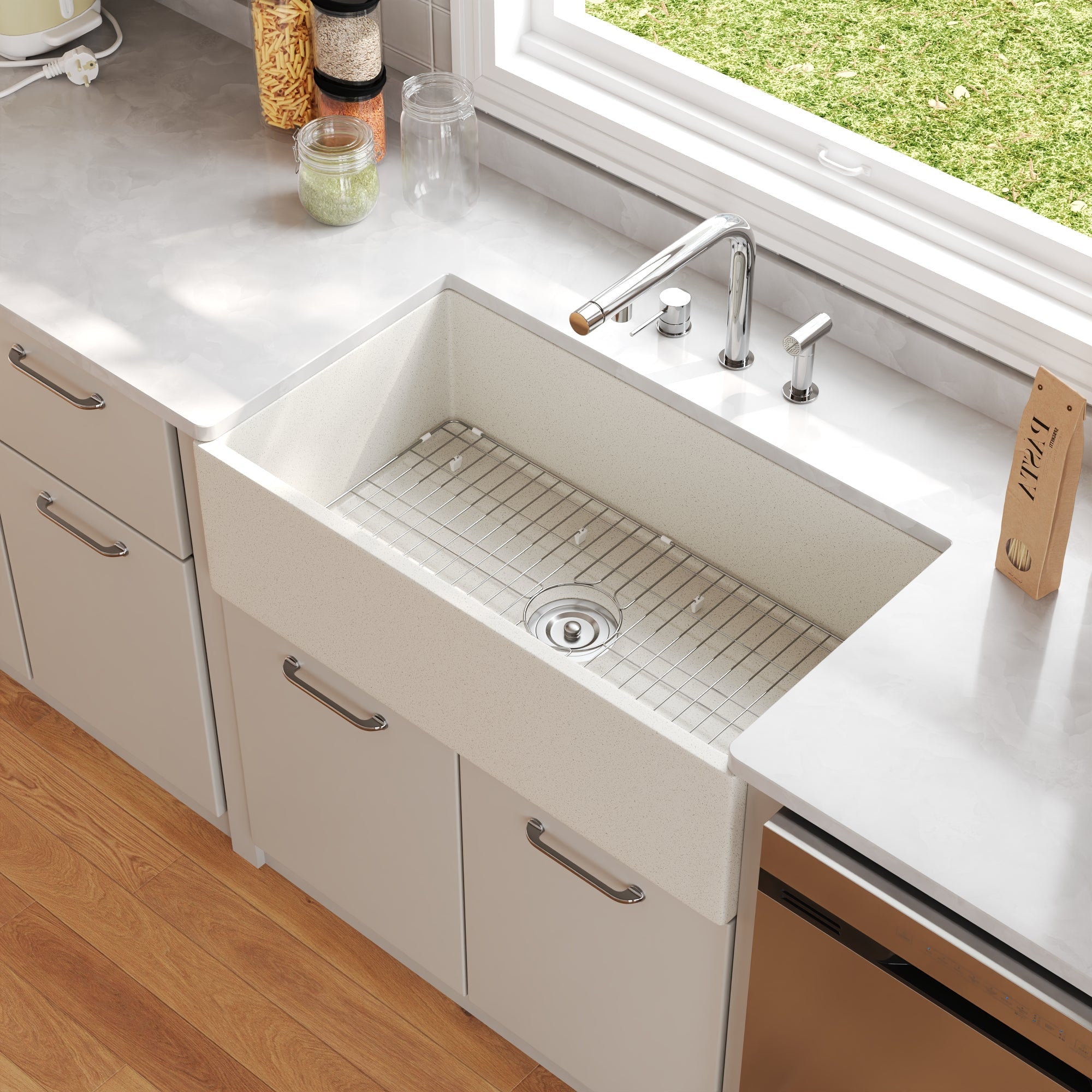33" L x 18" W Rectangular Farmhouse Kitchen Sink, Natural Material With Multiple Colors
