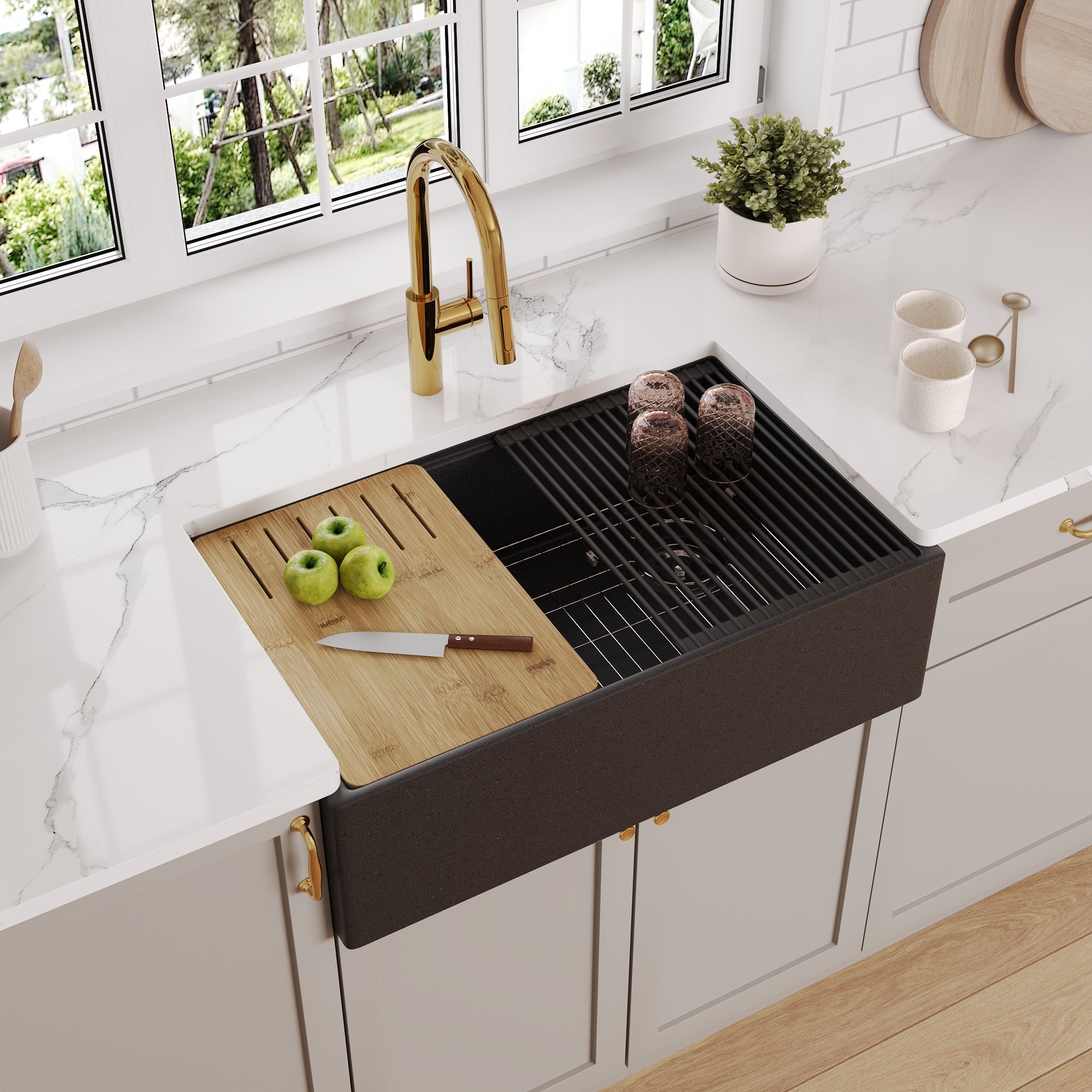 30" L x 18" W Rectangular Workstation Undermount Kitchen Sink, Natural Material With Multiple Colors