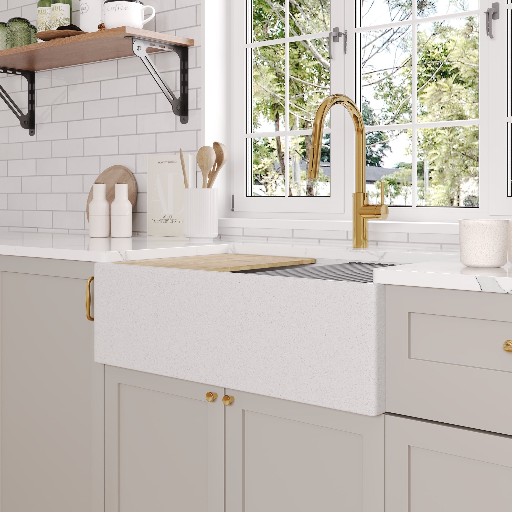 30" L x 18" W Rectangular Workstation Undermount Kitchen Sink, Natural Material With Multiple Colors