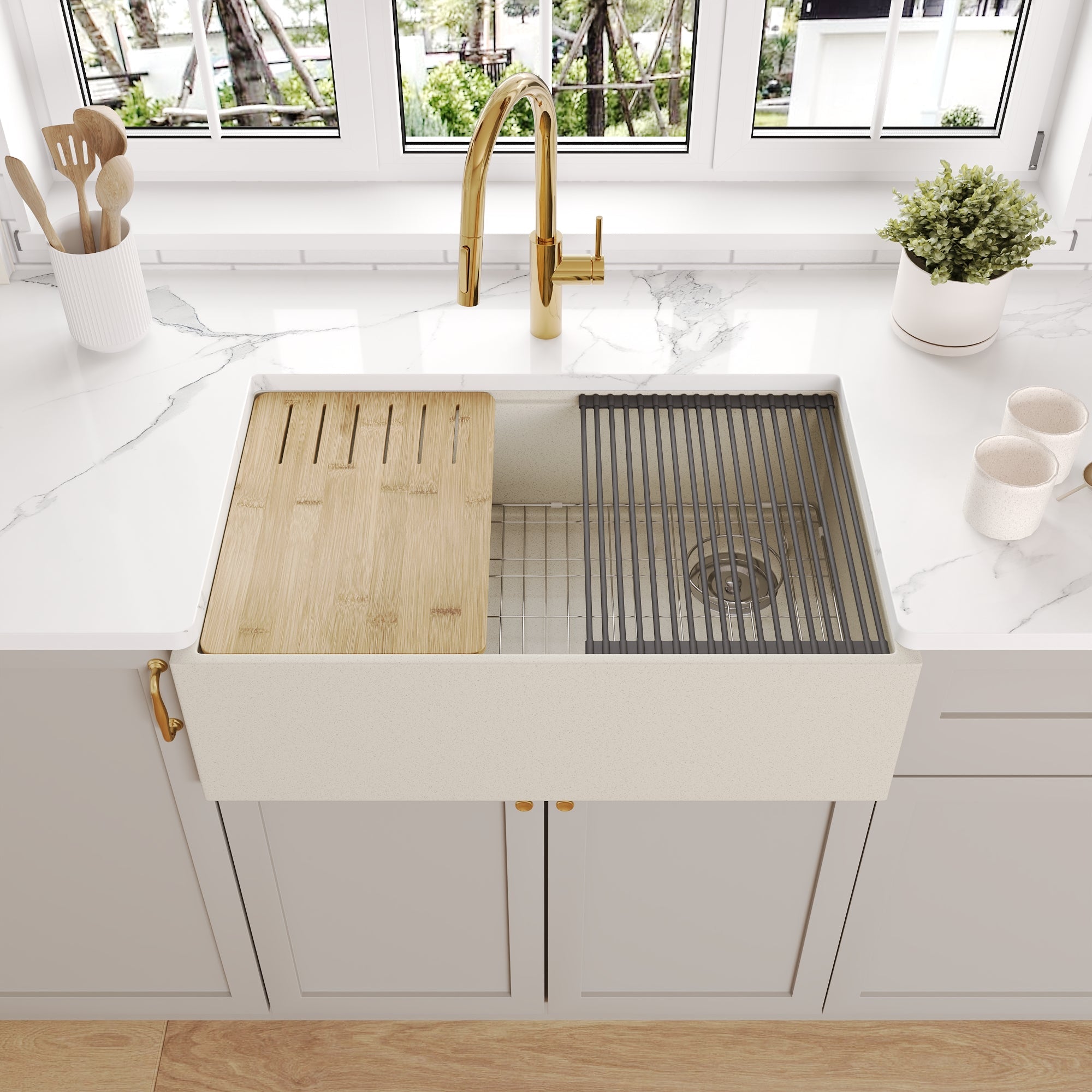 30" L x 18" W Rectangular Workstation Undermount Kitchen Sink, Natural Material With Multiple Colors