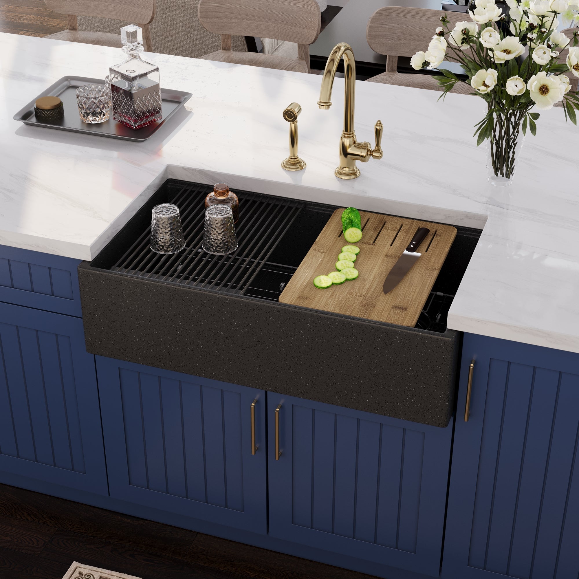 33" L x 18" W Rectangular Workstation Undermount Kitchen Sink, Natural Material With Multiple Colors