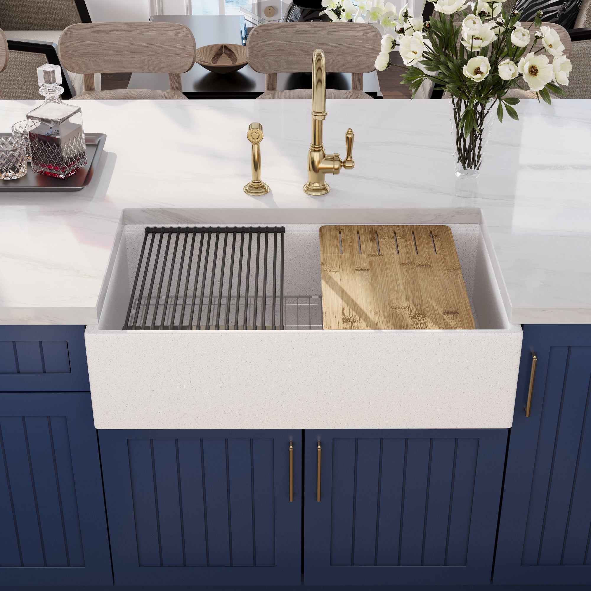 33" L x 18" W Rectangular Workstation Undermount Kitchen Sink, Natural Material With Multiple Colors