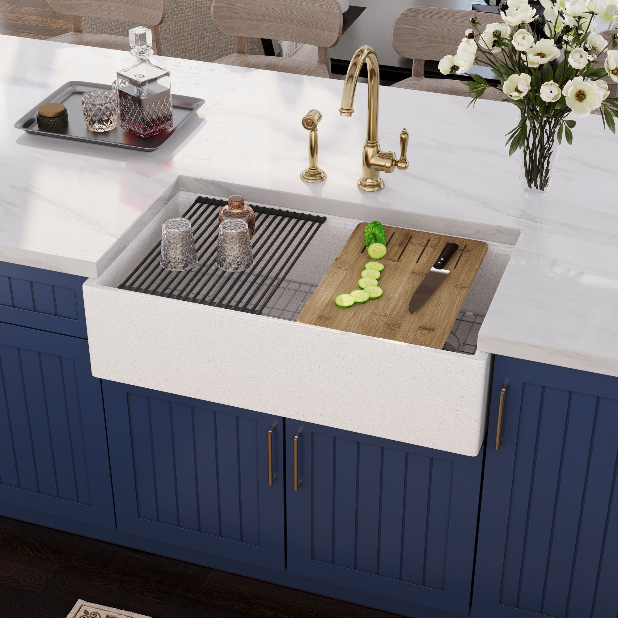 33" L x 18" W Rectangular Workstation Undermount Kitchen Sink, Natural Material With Multiple Colors